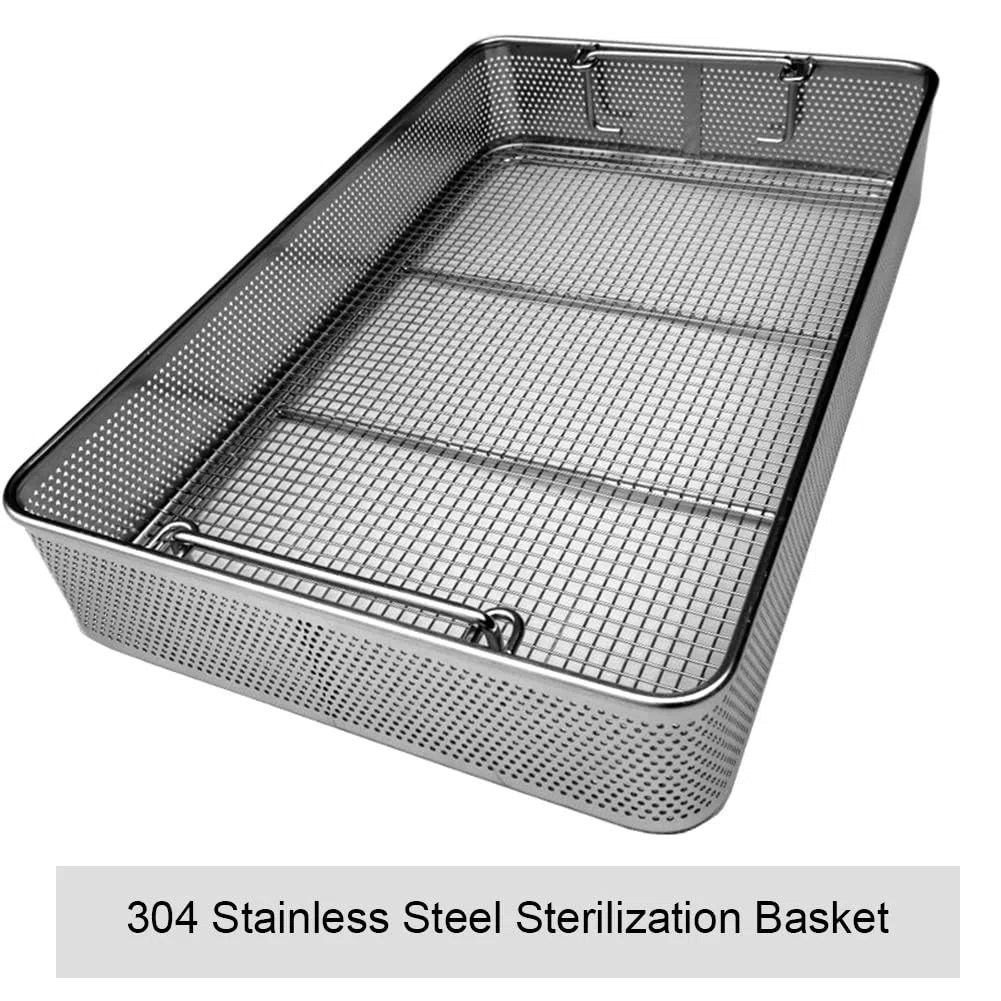 Sterilisationstablett für Instrumente, Desinfektionskorb für medizinische Geräte, Instrumentenkorb aus perforiertem Netz aus Edelstahl 304, für zahnärztliche und medizinische Instrumente(37*23*7cm)