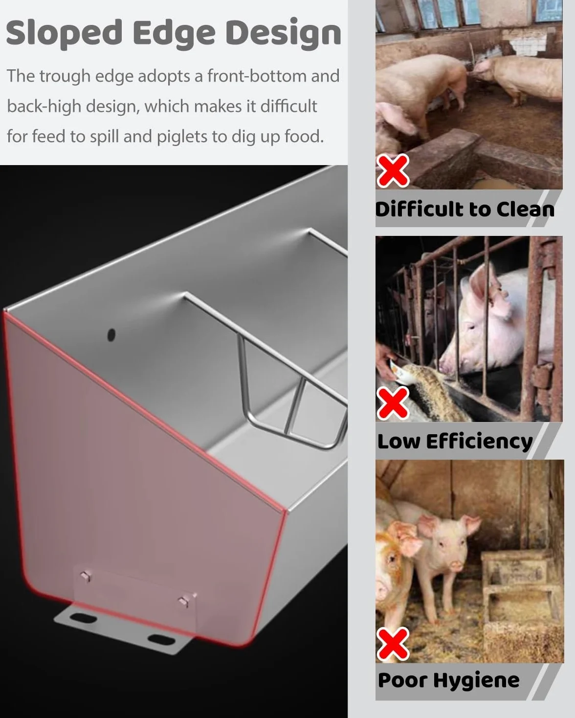 Schweinetrog Futtertrog Aus Edelstahl In Landwirtschaftsqualität für Schweine, 5/8/10 Löcher, Robust, Leicht zu Reinigen, Futterschale für Ferkel(59 inch Long with 8 bit)