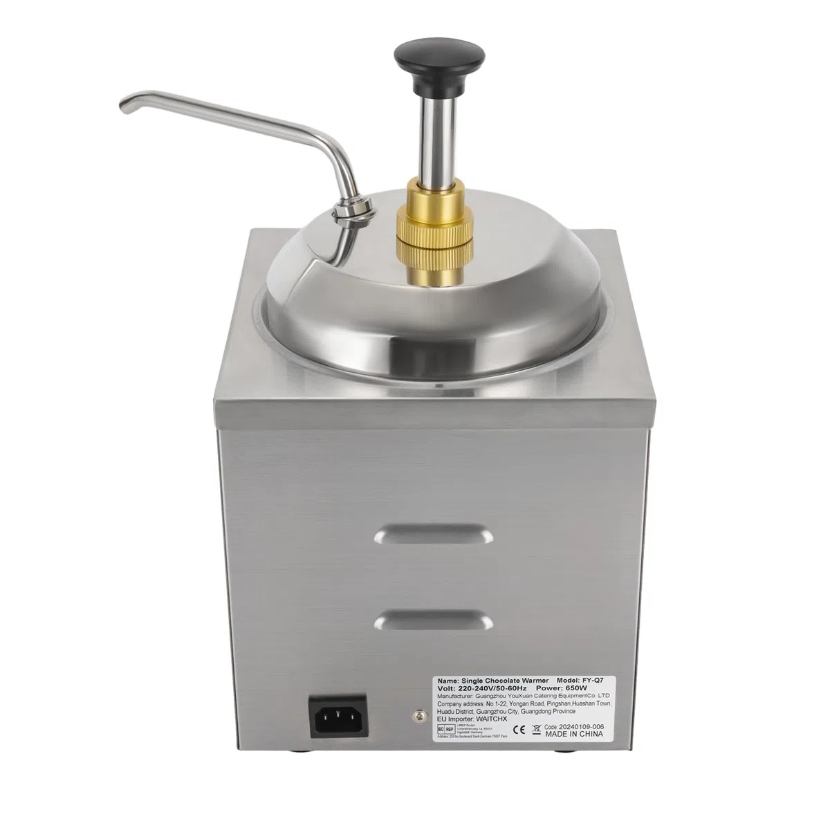 Edelstahl Saucenspender, 2 Liter Elektrisch Soßenspender Pumpe mit Einstellbare Temperatur, 650W Schokoladenspender Gewürzspender für Buffet Restaurant Catering