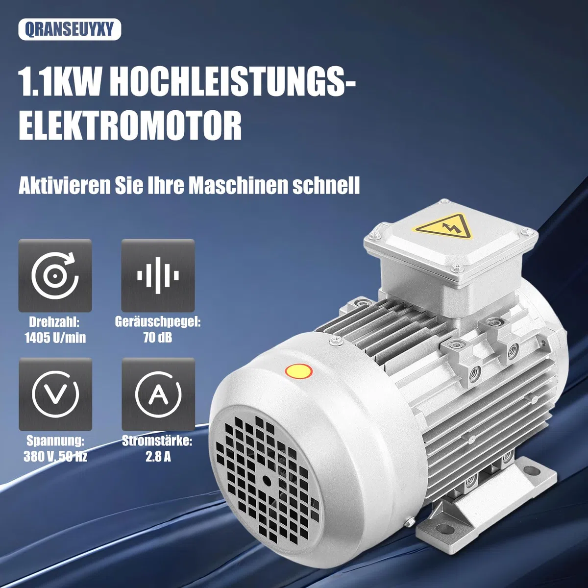 Elektromotor 1.1KW 1405r/min Asynchronmotor Drehstrom mit reiner Kupferspule 3-phasig Motor für Ventilatoren Pumpen Werkzeugmaschinen Kompressoren