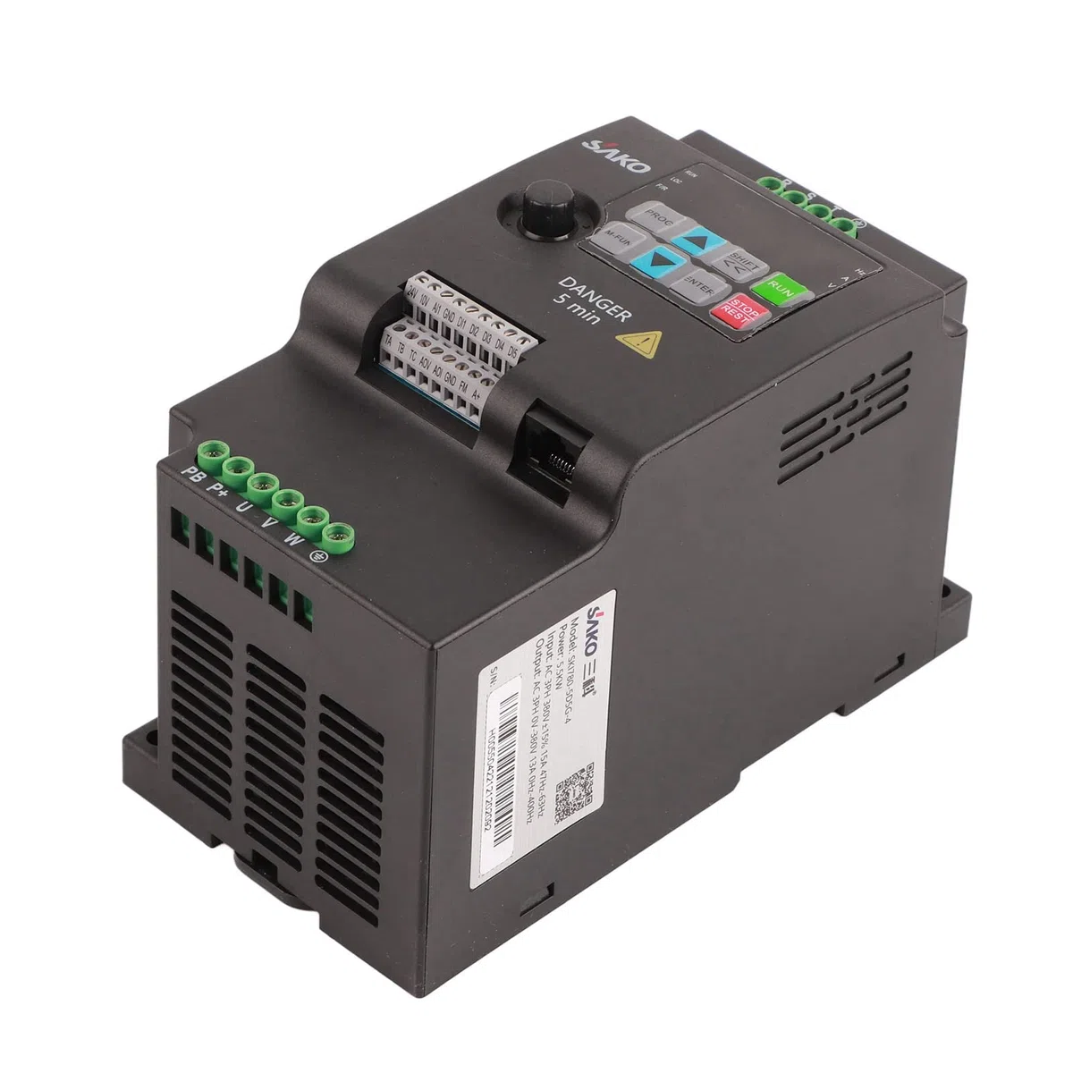 SKI780-5D5G-4 Frequenzumrichter, 5,5 KW, 380V, 3-Phasen-Eingang/Ausgang | Frequenzumrichter für leichte Anwendungen, Stromvektorregelung, 13 A, 180 x 115 x 95 mm, Angepasste Motorleistung 5,5 kW