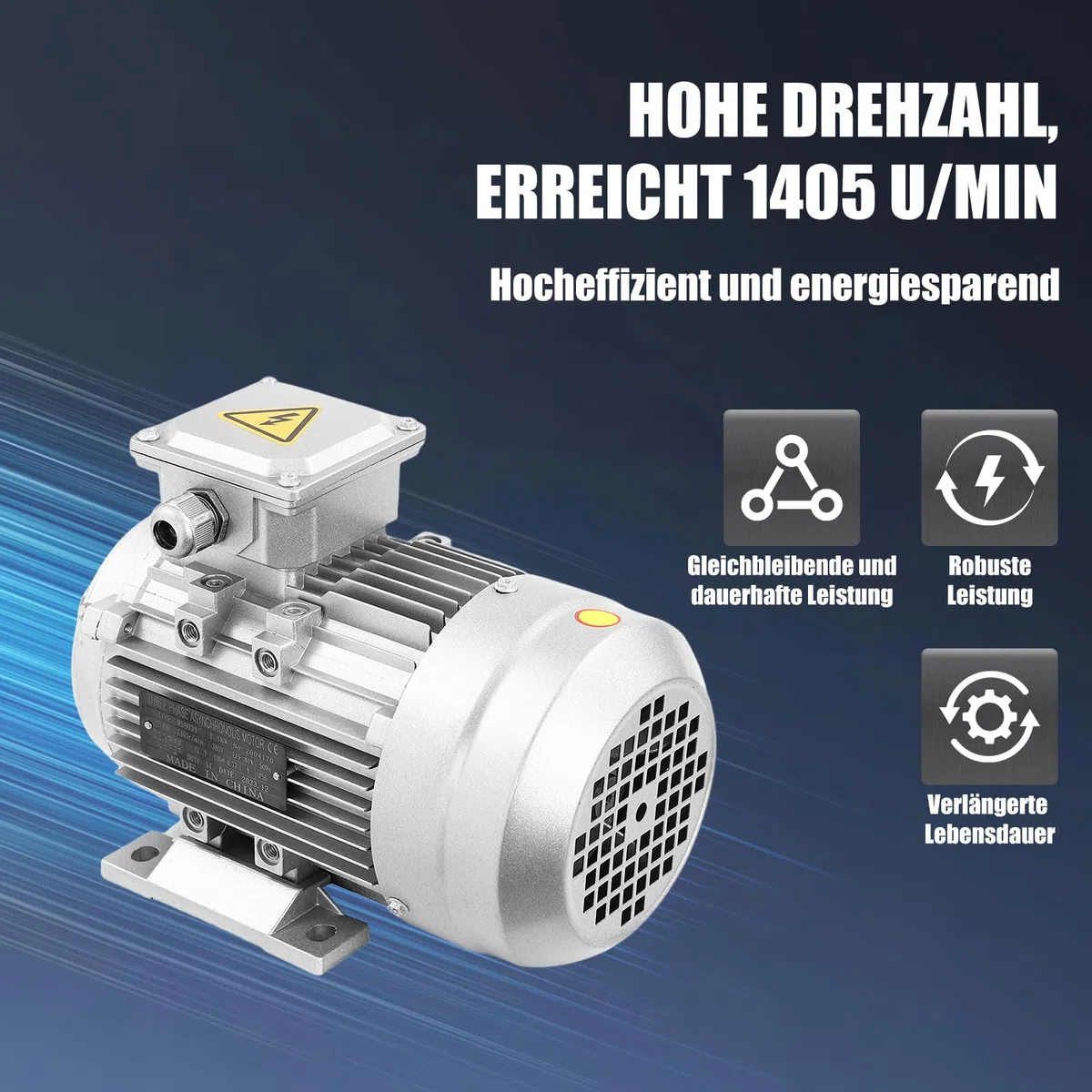 Elektromotor 1.1KW 1405r/min Asynchronmotor Drehstrom mit reiner Kupferspule 3-phasig Motor für Ventilatoren Pumpen Werkzeugmaschinen Kompressoren