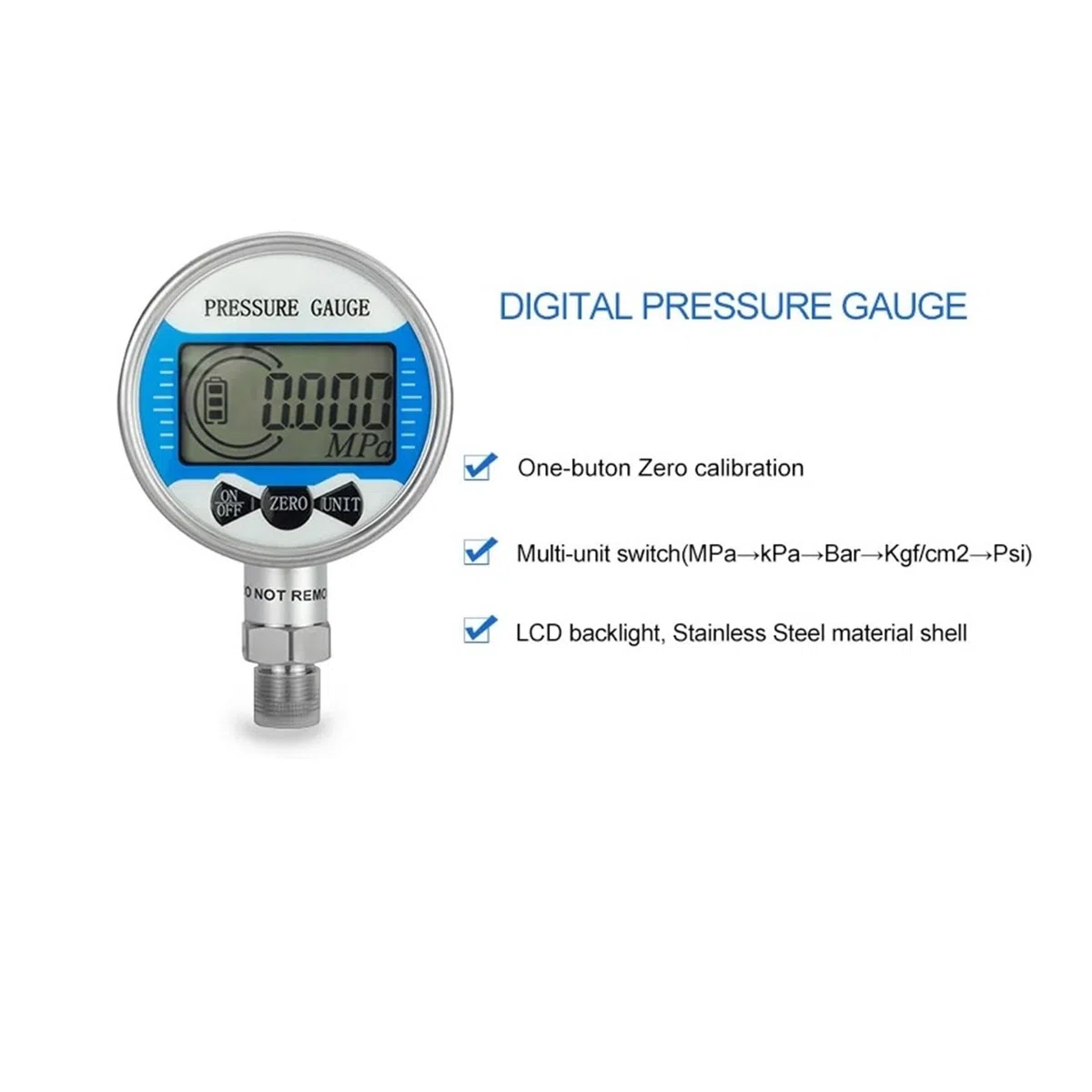 Digitales hydraulisches Manometer, M20 x 1,5 Wasser-Luft-Öl-Manometer, 60 mm, digitales Manometer(0-6Mpa,Axial M20-1.5)