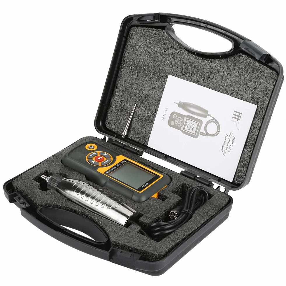 Beschleunigungssensor-Messgerät Digitales Präzisions-Split-Vibrationsmessgerät Kompaktes, rutschfestes Gummigriff Vibrometer für das Labor mit manuellem Kalibrierungsknopf