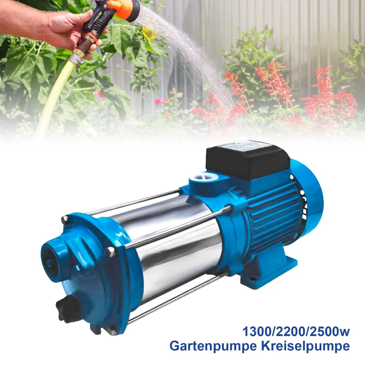 WooDerson Kreiselpumpe Selbstansaugend Leise 10 Bar Gartenpumpe 4000L/H 2200W Wasserpumpe Max Ansaugtiefe 10 m, Max Förderhöhe 100m, 2850RPM, IP44 Schutzart