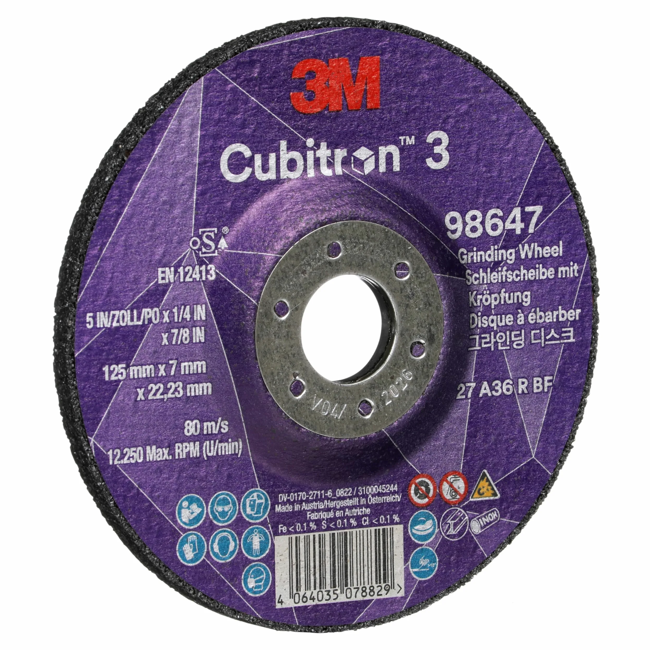 3M Cubitron 3 Schruppscheibe, 98647, 36+, T27, 125 mm x 7 mm x 22,23 mm, EN, 10/Pack