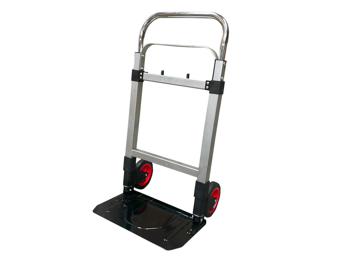 Klappbare Transportkarre Elastisches Spannseil - Tragkraft 90 kg - Höhenverstellbarer Griff - Vollgummireifen - Zusammenklappbare Ladefläche/Handkarre/Sackkarre