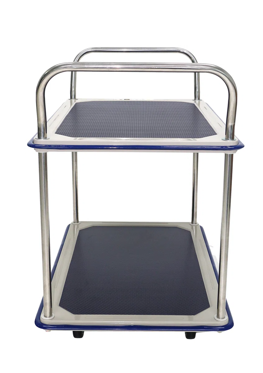 TW-220 Etagenwagen, verchromt, 2 Etagen, LxBxH: 914 mm x 610 mm x 950 mm, Tragfähigkeit 370 kg, Edelstahl/Blau