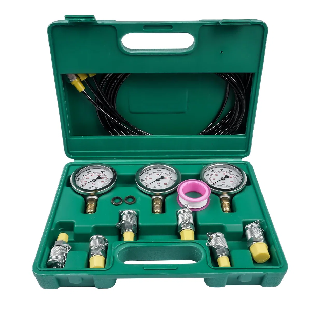 Hydraulic Pressure Test Kit 25/40/60MPa mit 6 Kupplungen, 304 Edelstahl Hydraulik-Messgeräte-Set für Bagger & Baumaschinen, inklusive Schlauchkupplungen und Messgerät für Hydraulik-Testgeräte