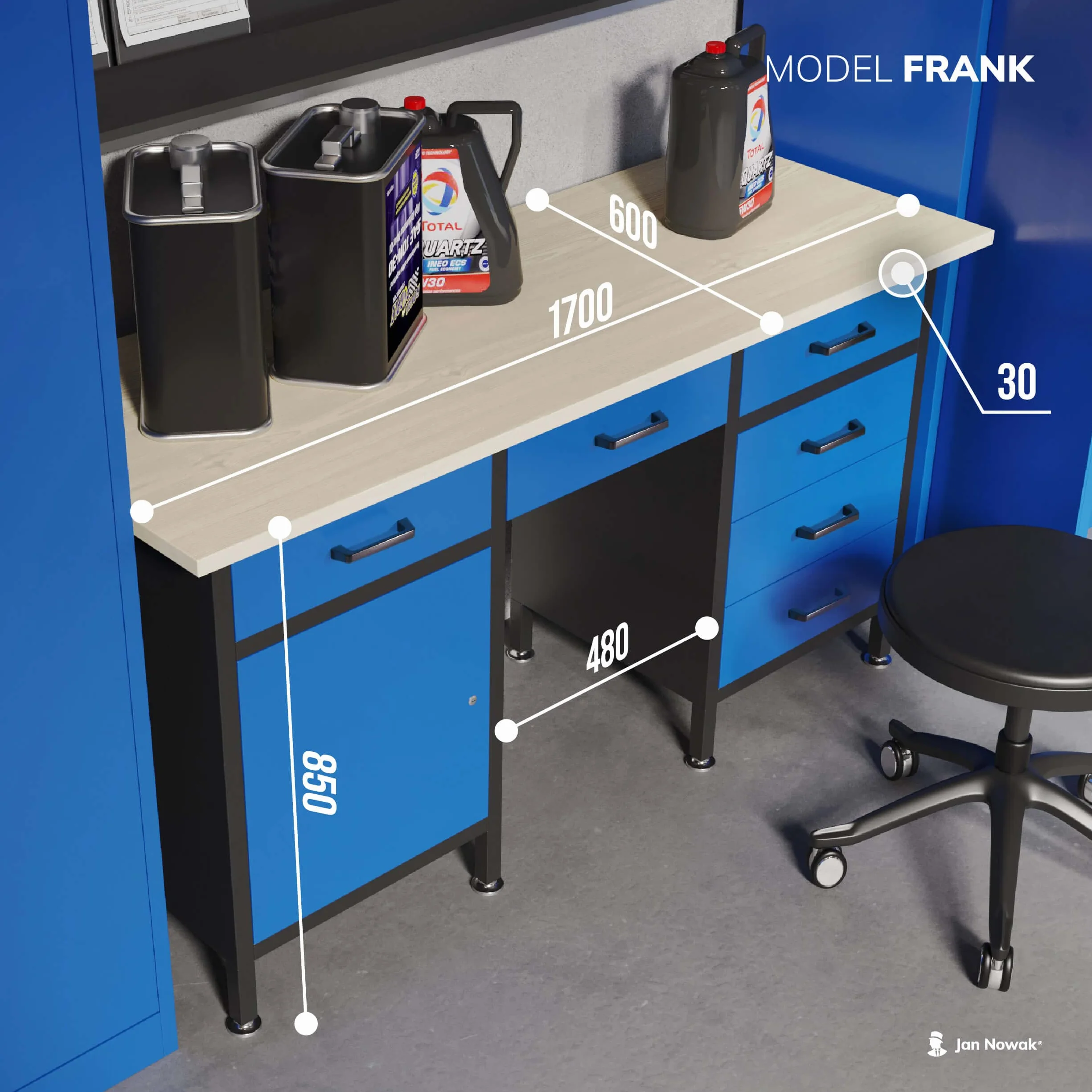 Jan Nowak Werkbank mit Arbeitsplatte Werktisch mit 6 Schubladen Schließfach Verstellbare Füße MDF-Arbeitsplatte Belastbar bis 500 kg Metall 170 cm x 60 cm x 85 cm Anthrazit-Rot