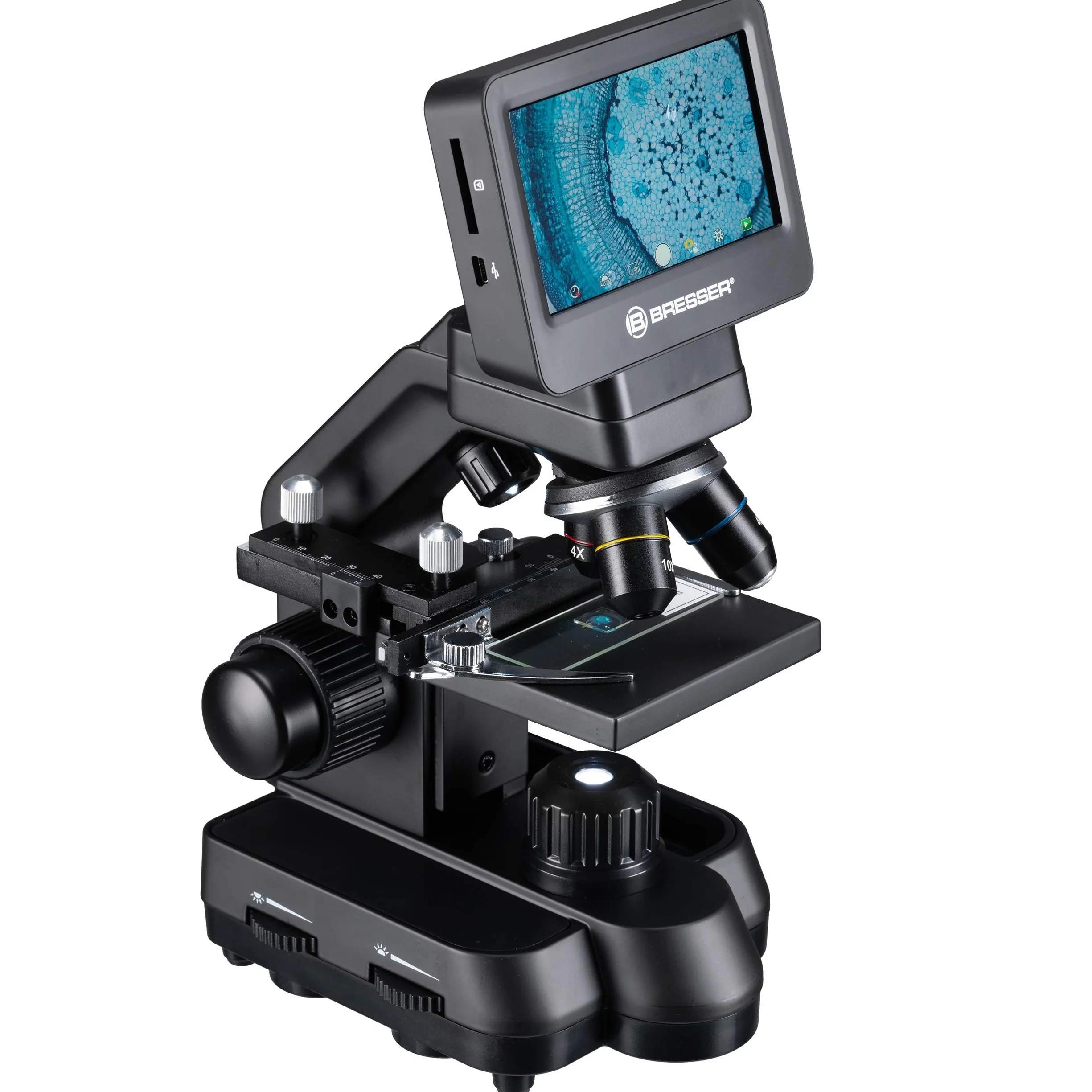 Bresser Mikroskop Biolux Touch 5 MP LCD Mikroskop für Schule und Hobby mit mechanischem Kreuztisch, HDMI, USB, SD Anschluss