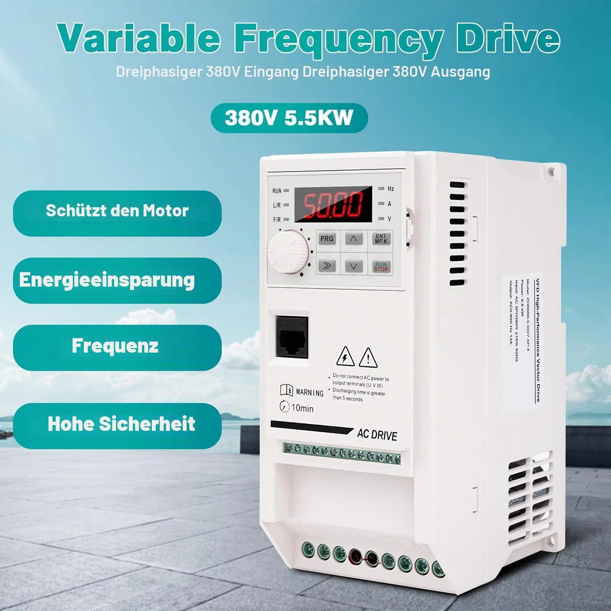 Frequenzumrichter 380V VFD 5.5KW drehzahlregler 3 phasen Eingang Ausgangs 380V frequenzumrichter CNC Antriebsumrichter Motordrehzahlregler mit Verlängerungskabel ZHB600-5.5KW
