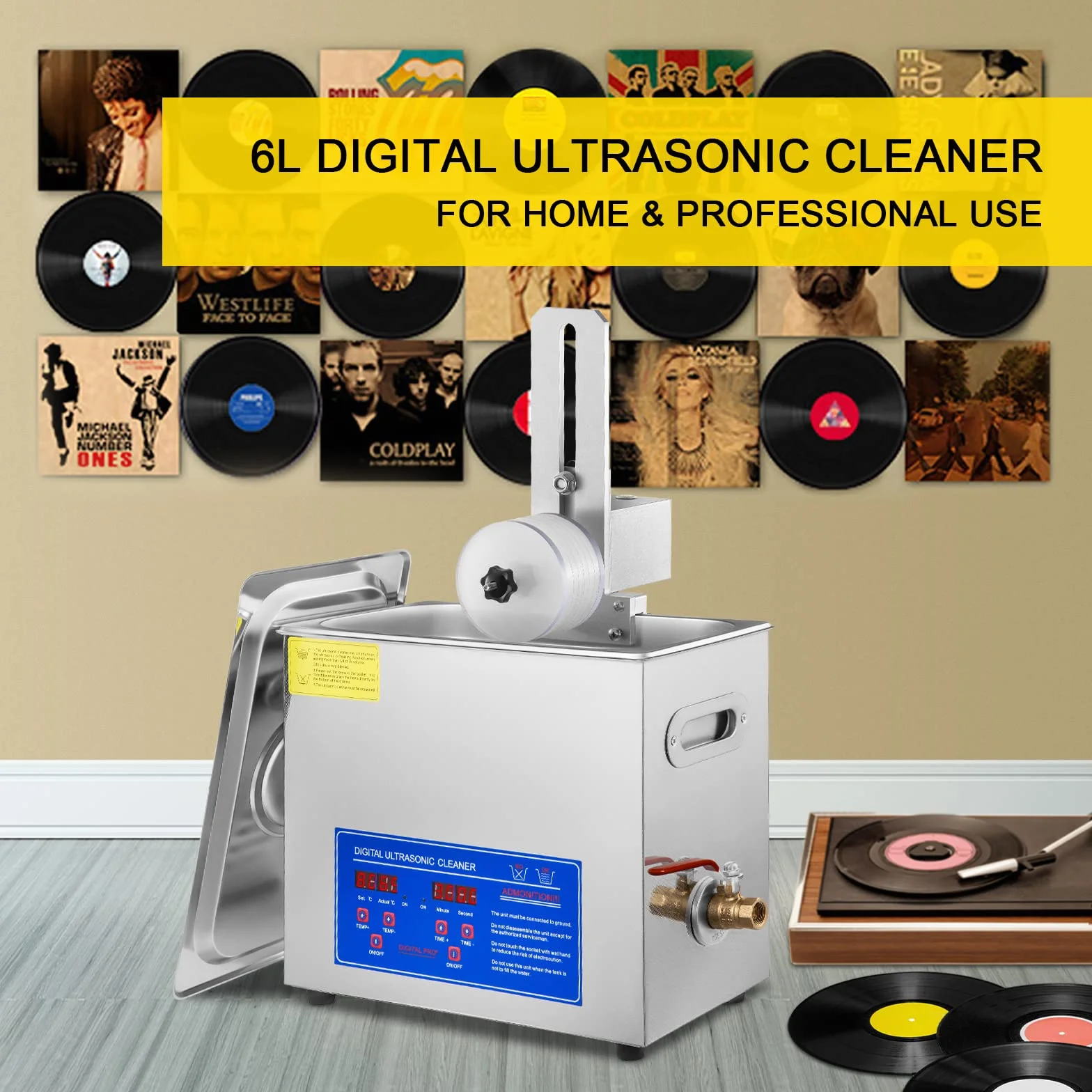 VEVOR Ultraschallreiniger 395 x 25 x 325 mm Ultraschallreiniger für Vinyl 6 L Vinyl Ultraschallreinigungsmaschine 8 Scheiben 180W Schallplatten-Reiniger, Wäscheständer für Zuhause