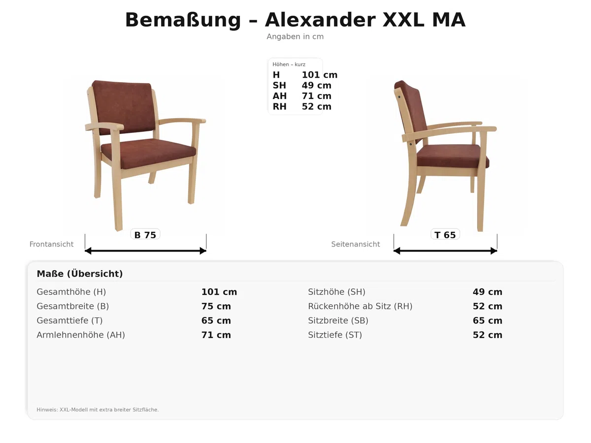 Schwerlaststuhl Alexander XXL – Stuhl mit Armlehnen für Schwergewichtige bis 250 kg – 49cm Sitzhöhe