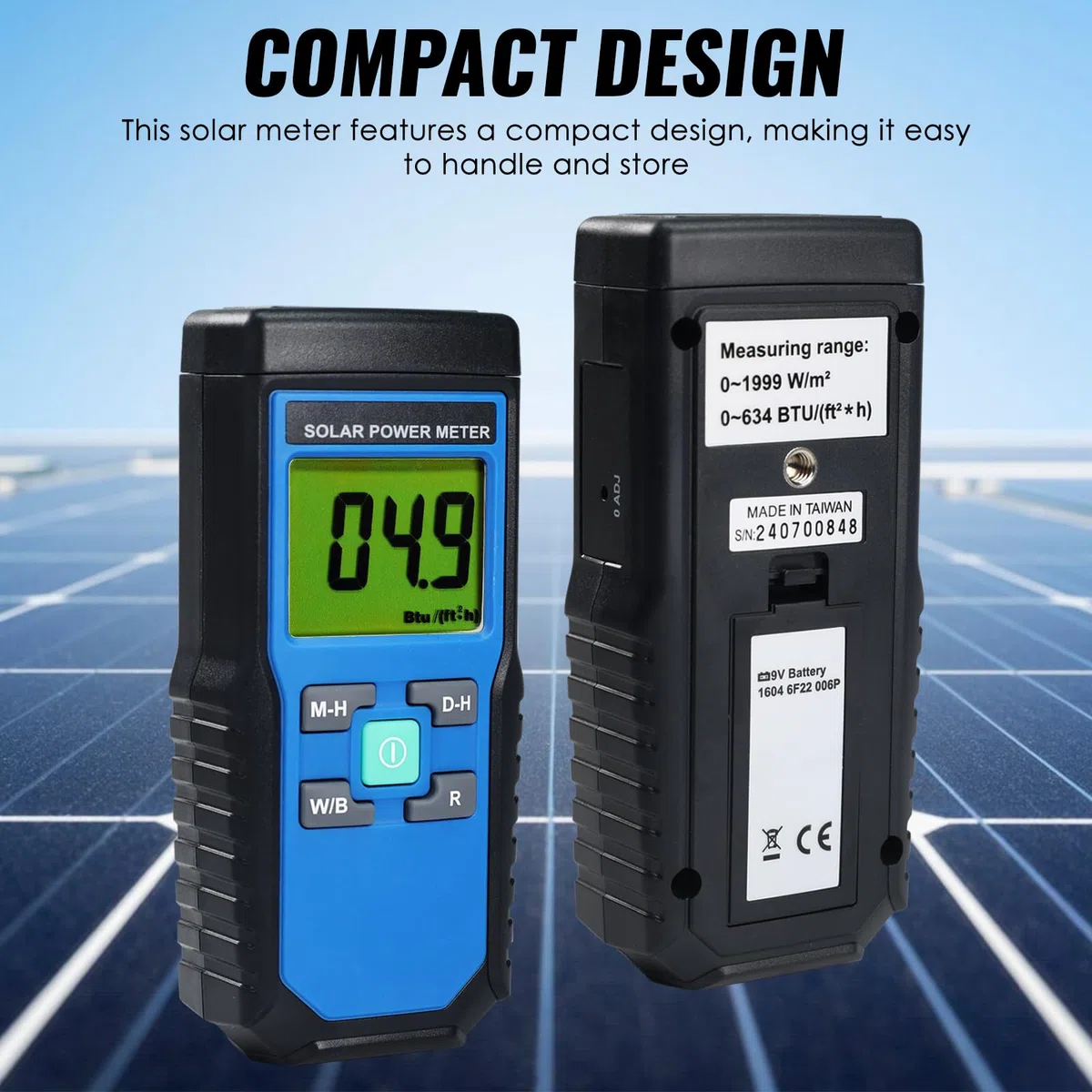 Digital Solar Power Meter Reader (Pyranometer) BTU / (ft2 * h) W / m2 Strahlung Energie Zelle Tester Auto Range