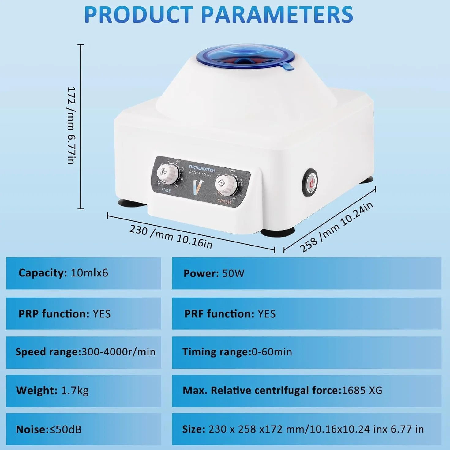 YUCHENGTECH Tischzentrifuge 6X10ml Zentrifuge Labor Zentrifuge 4000 U/min 0-60 min Timing 1685XG für 5/7/10ml Zentrifugenröhrchen
