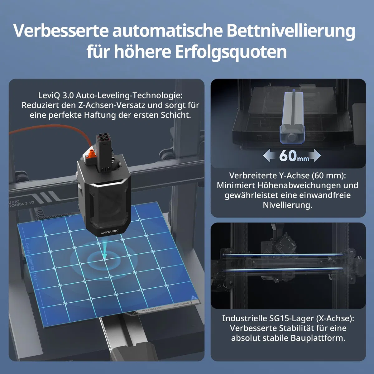 Anycubic Kobra 3 V2 3D Drucker, 600 mm/s Hohe Geschwindigkeit, Verbesserte LeviQ 3.0 Auto-Nivellierung, Intelligentes Drucken, Mehrfarbendruck über ACE Pro, Größe 255 x 255 x 260 mm