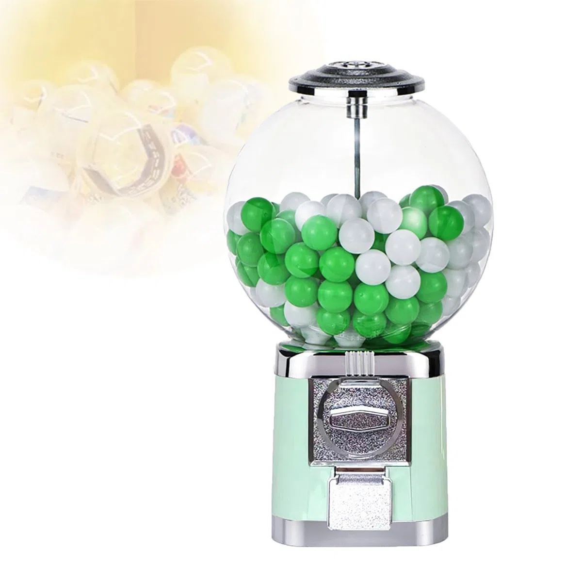 Kaugummiautomat Candy Gumball-Verkaufsautomat, Big Bubble Gumball-Automat, Theken-Ball-Bulk-Verkaufsautomat for 1,26-Zoll-Bälle, Klassische Gumball-Flipper-Kapselspielzeugbank(Macrongreen)