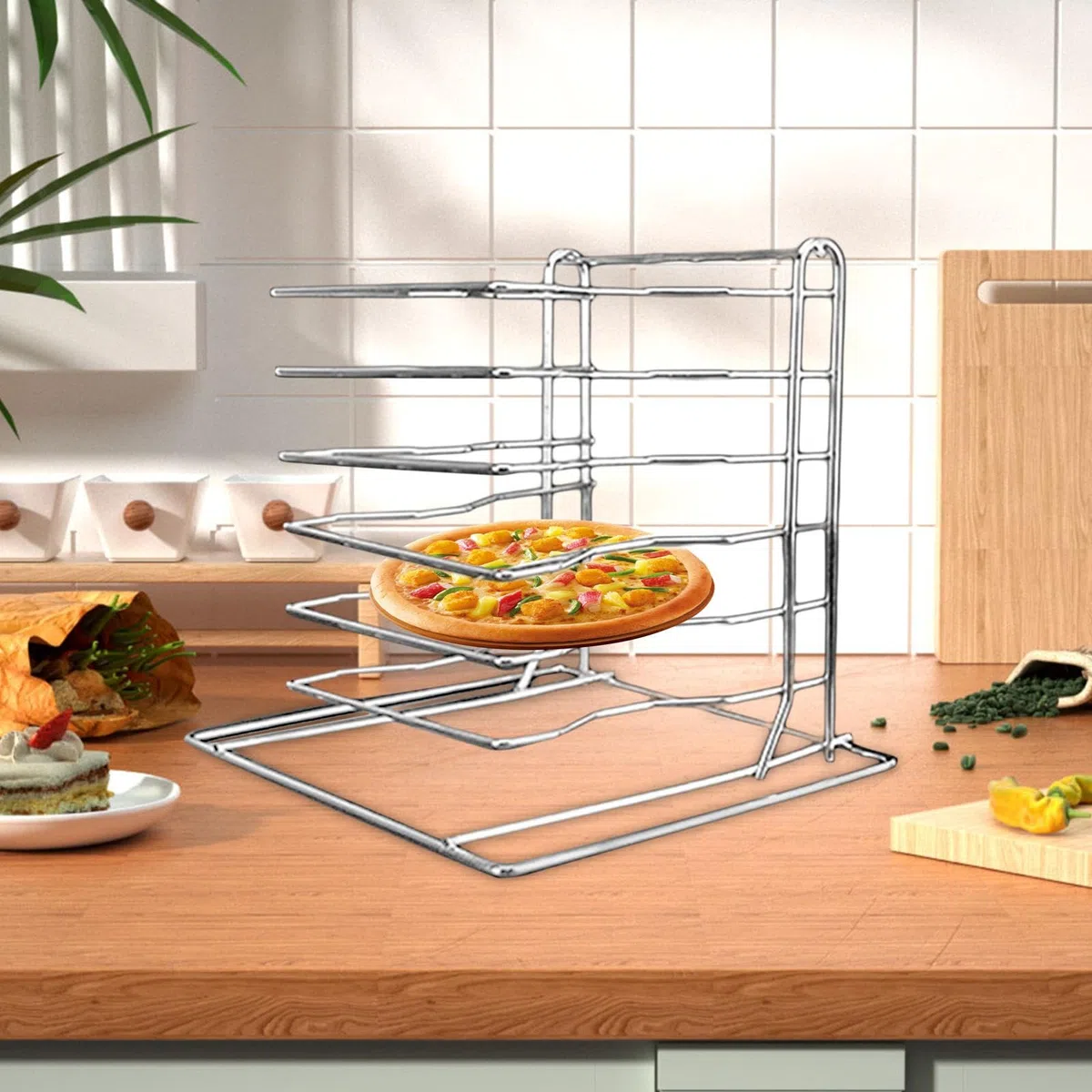 Milageto Pizza Rack Ständer, Kühlregal, Mehrzweck-Lagerregal Pizzaständer Küche Organisation Regal für Pizzerien, Picknicks, Camping, Party, Hotel, 6 Schichten