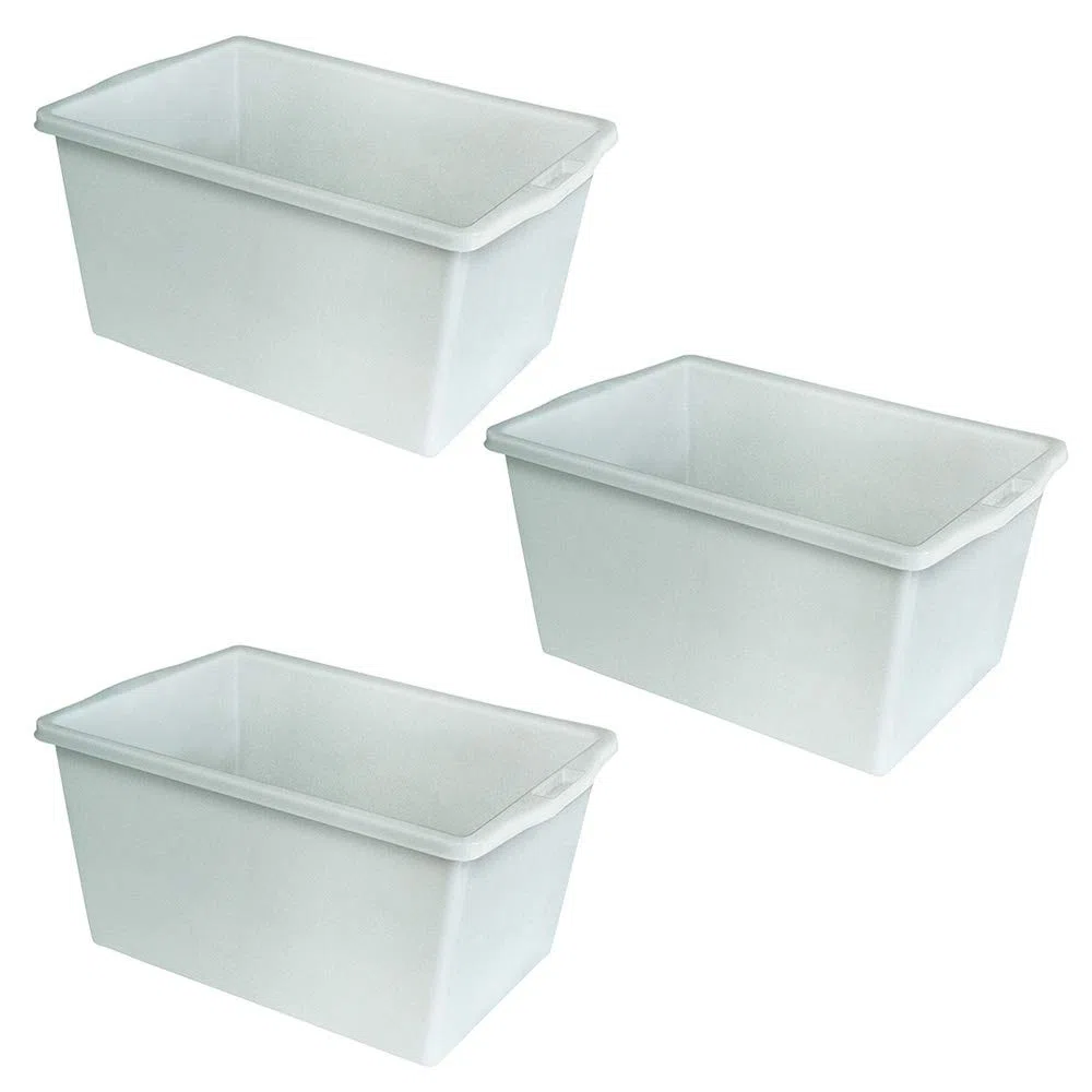 BRB 3x Kunststoffwanne im Set, 60 Liter, LxBxH 650x435x350 mm, weiß, PE-LD, lebensmittelecht