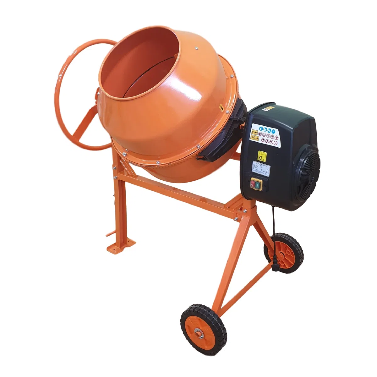 Betonmischer BAU200, 200L Trommel, 1050W Motor, Orange, Stahlrahmen mit Metall-Zahnkranz, Kunststoffräder, Kipp-Handrad