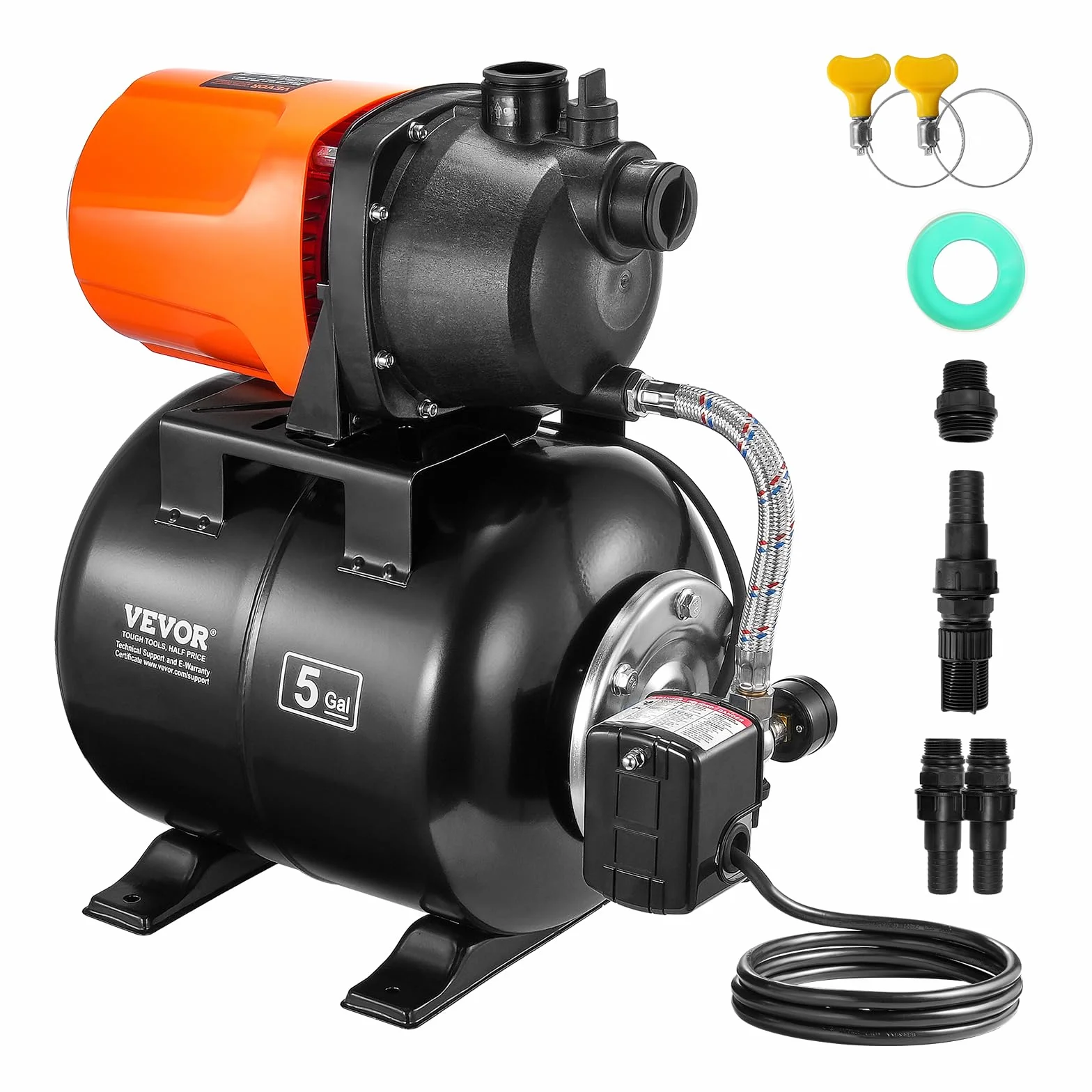 VEVOR 750 W Gartenpumpe, 3700 L/H, automatische Bewässerungspumpe mit 50 m Förderhöhe, Kreiselpumpe mit 20/40 PSI Druckschalter, Flachbrunnenpumpe, thermoplastischer Pumpenkopf für Hausgarten & Rasen