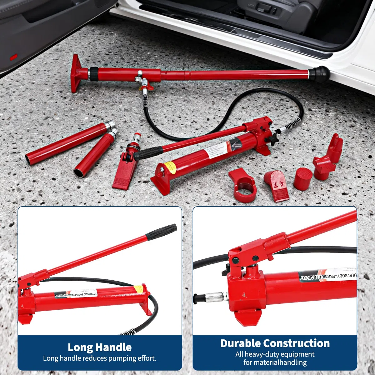 Professionelles hydraulisches Power-Tür-Set – Heben und Wartung von schweren Fahrzeugen – Wagenheber 12 Tonnen mit RAM, robuster Koffer, für Werkstatt, Bau und Landwirtschaft – Spezifikation