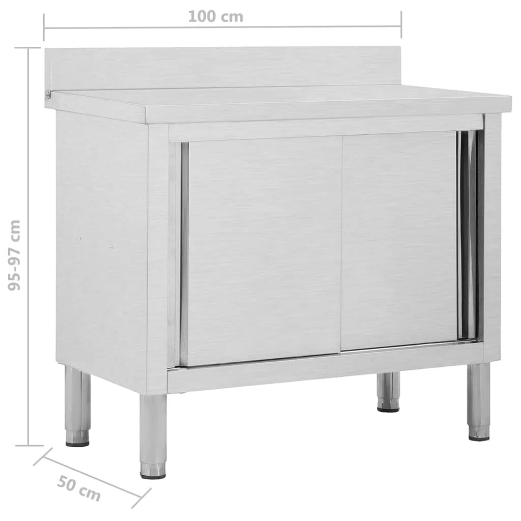 Cozynest Arbeitstisch Arbeitsplatte Edelstahlschrank Gastro Schrank Schiebetürenschrank Arbeitsschrank mit Schiebetüren 100x50x(95-97) cm Edelstahl