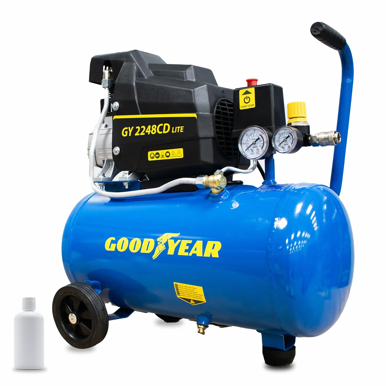 Goodyear - Elektrischer Kompressor-Induktionsmotor 24 Liter 2CV 230 V - 50 Hz Kompressor 165 Liter/Minute Saugleistung. 2.800 U/min. Nenndruck 8 bar. 97 dB