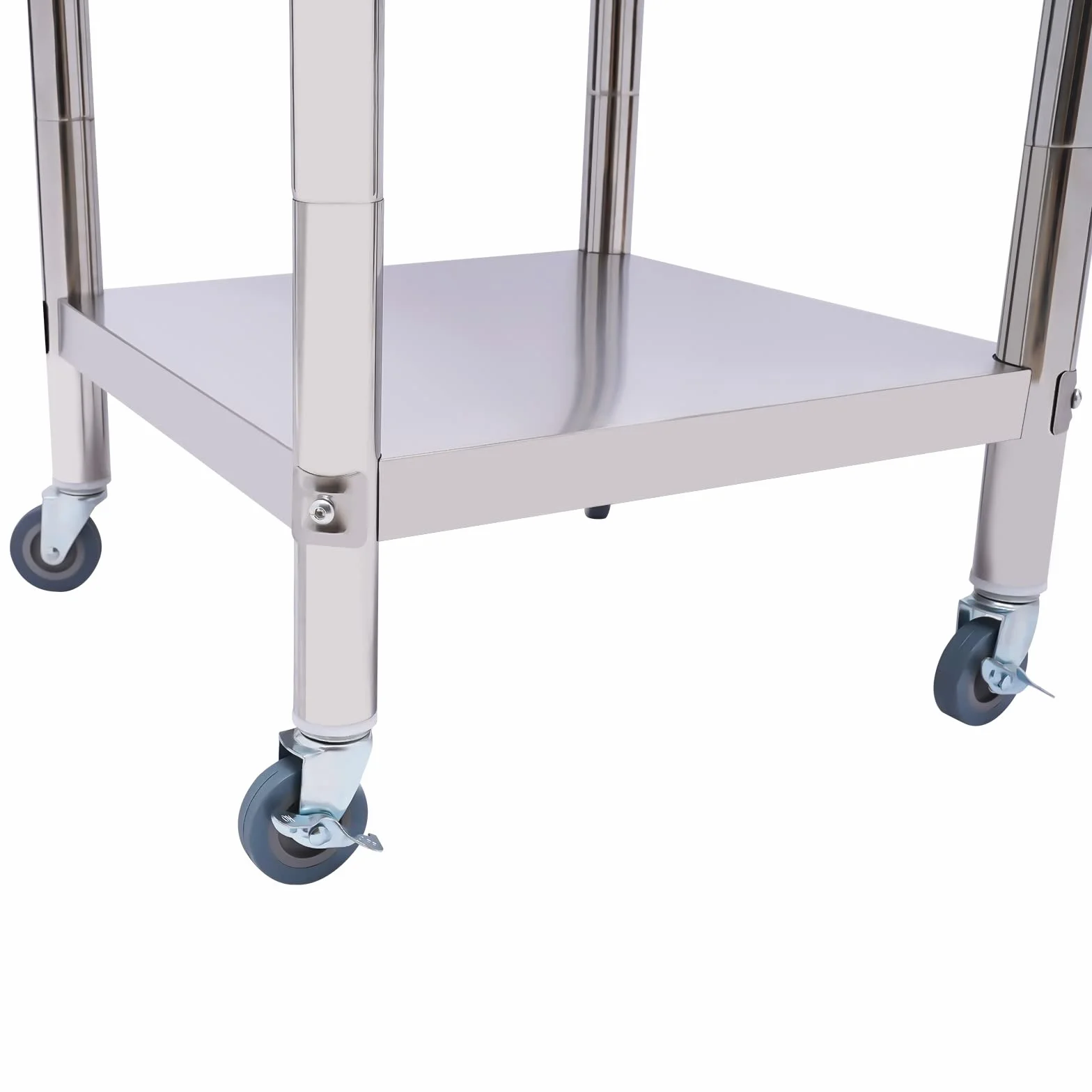 Futchoy Edelstahl Arbeitstisch mit 4 verstellabren Räder60x60x85cm Küchentisch mit extra großer unteren Ablagefläche 300kg Belastbar Gastro Küche Tisch Gastronomie Edelstahltisch