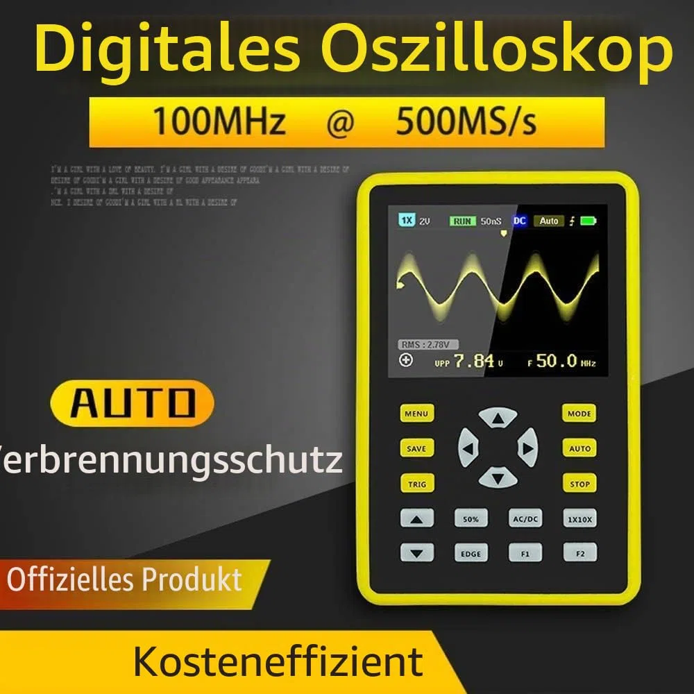 digitales Mini-Oszilloskop 2,4 "LCD-Bildschirm, tragbar, mit 100 MHz Bandbreite und 500 MS/s Abtastrate