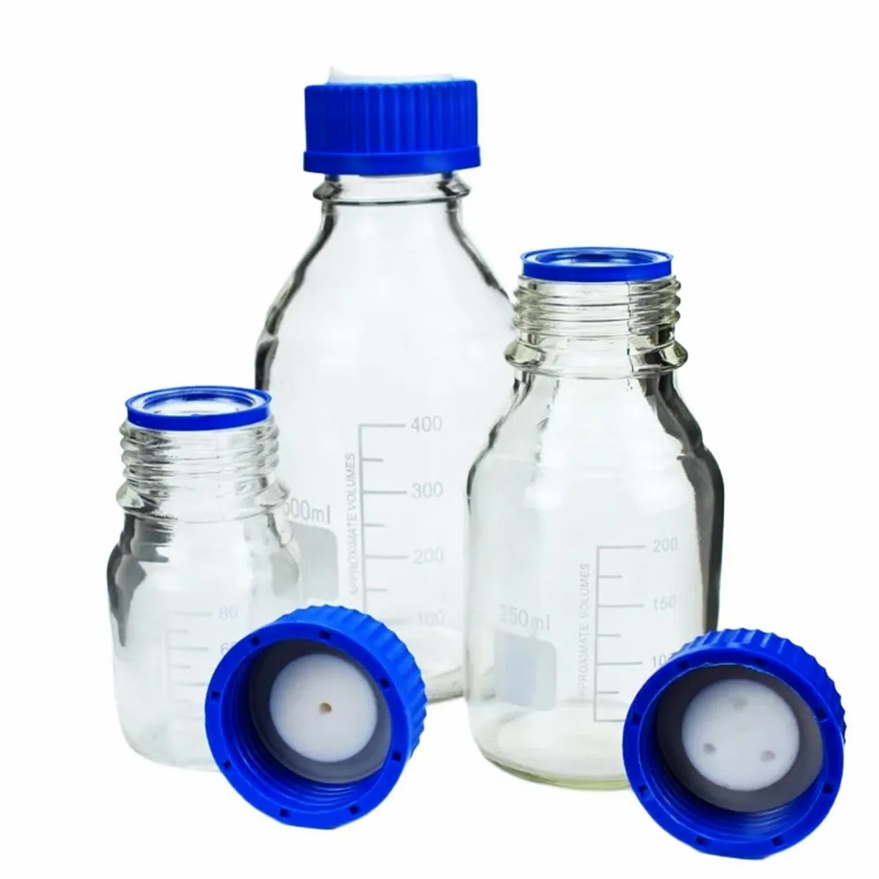 Laborglasflasche für Reagenzien, Reagenzflasche mit GL45 Sicherheitsverschluss aus Borosilikatglas von 100 ml bis 1000 ml, 1-3 Löcher (100 ml-1 Loch)