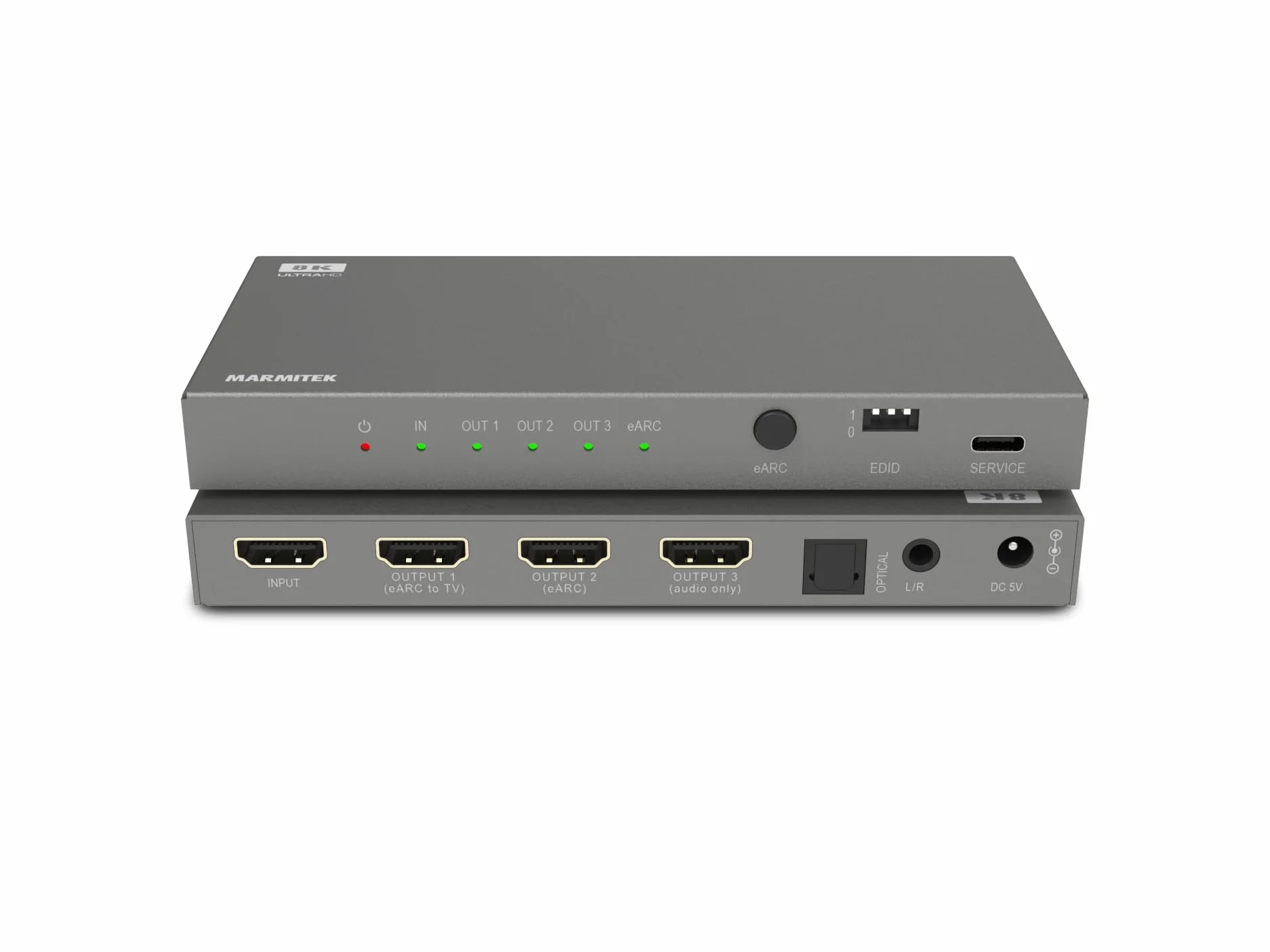 Marmitek Connect AE34 - eARC HDMI Audio Extractor - Konverter für 2 Systeme | Konverter für zwei Audiosysteme am TV mit AV-Receiver + Soundbar, 8K 60Hz, EDID, HDMI 2.1, Dolby Atmos, digital & analog