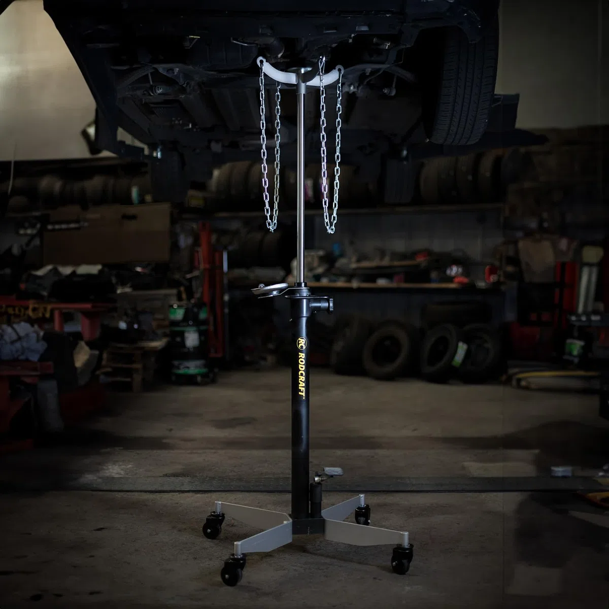 Rodcraft GHN1000 Getriebeheber mit 1000 kg Hubkapazität, Höhe 1,18 m bis max. 2 m, Fusspedal, Doppelkolben, Sicherheitsventil, automatisches langsames Absenken, Gewicht 48,1 kg