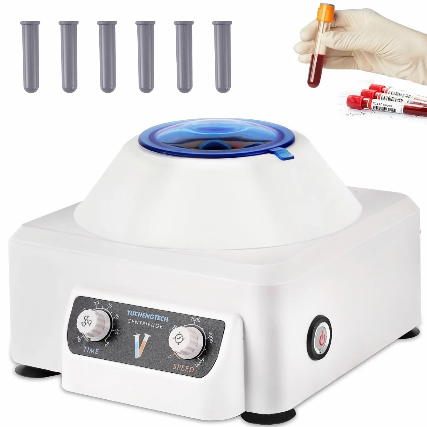 YUCHENGTECH Tischzentrifuge 6X10ml Zentrifuge Labor Zentrifuge 4000 U/min 0-60 min Timing 1685XG für 5/7/10ml Zentrifugenröhrchen