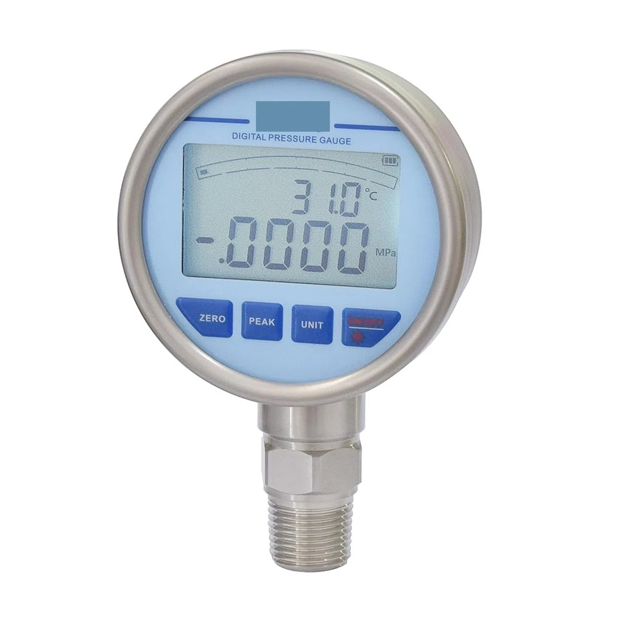 Druckregler, Digitales hydraulisches Manometer mit Temperaturmembran 316L LCD-Edelstahl-Gas-Flüssigkeitskraftstoff-Manometer(G1-4,-25KPa-25KPa)