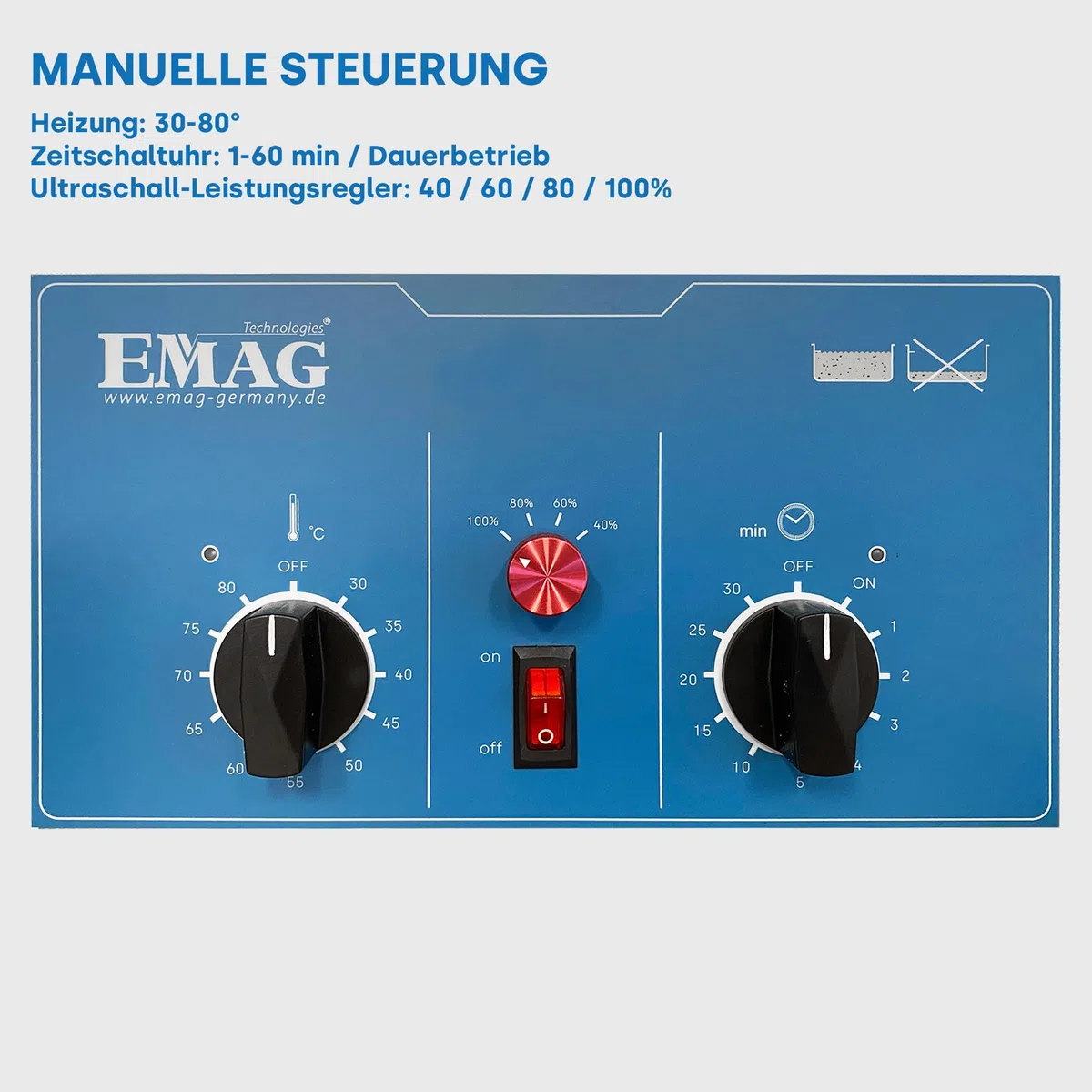 EMAG Ultraschallreiniger Emmi 30HC Plus – 3,2L Ultraschallreinigungsgerät mit Heizung & 4 Leistungsstufen – Profi-Reinigung für Brillen, Schmuck, Werkzeuge, Laborausrüstung & Platinen
