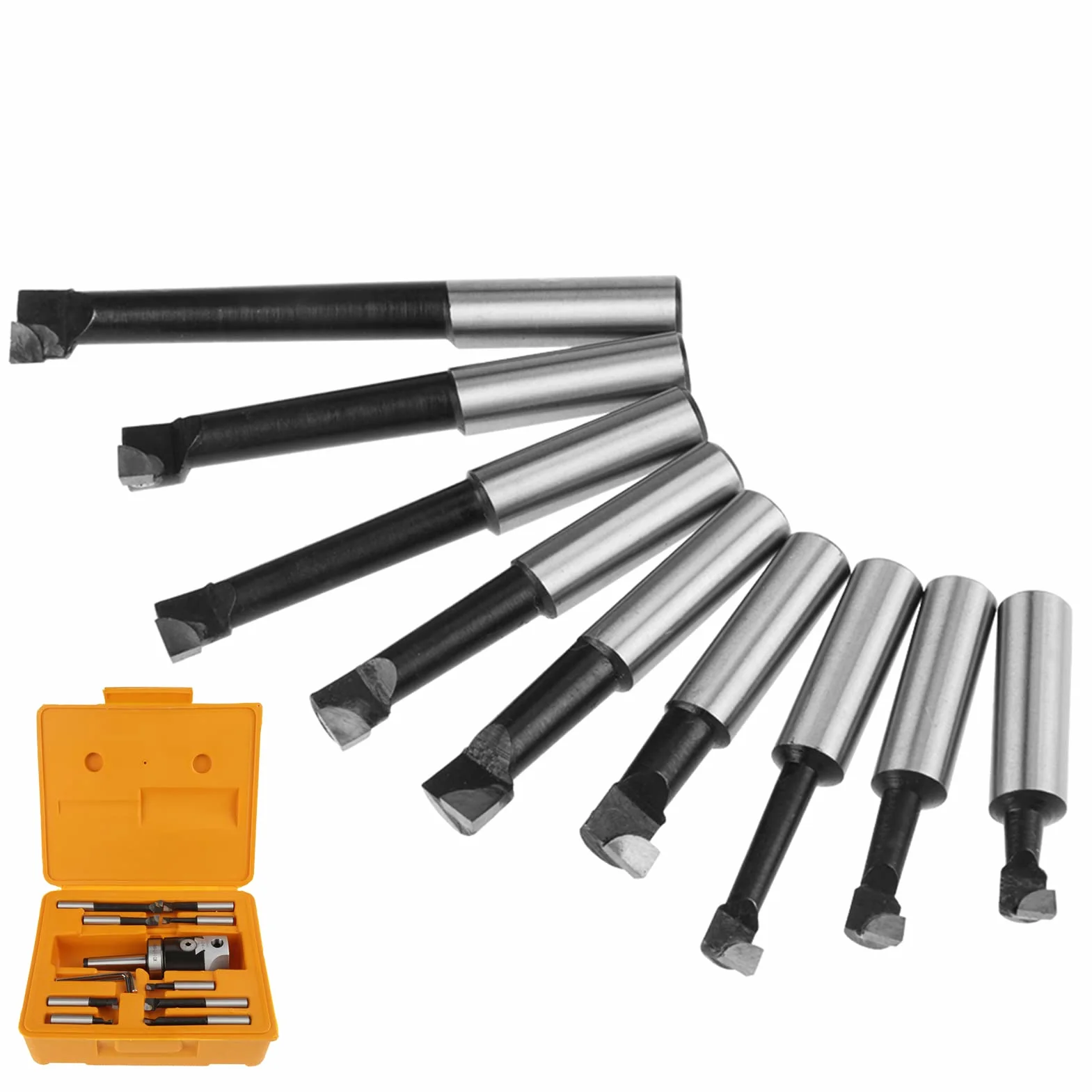Tbest 2 Zoll Bohrkopf S 1 Satz Fräsmaschinenzubehör Mt2 M10 F1-12 50 Mm Bohrkopf mit 9 Stück 12 Mm Bohrstangen