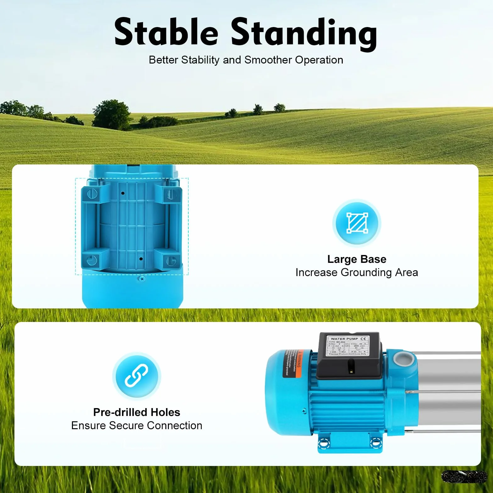 Edelstahl Kreiselpumpe 9.8Bar, Gartenpumpe Selbstansaugend mit Förderhöhe 98m, 4000L/h, 2860U/min, IP44, Wasserpumpe für Bewässerung und Entwässerung