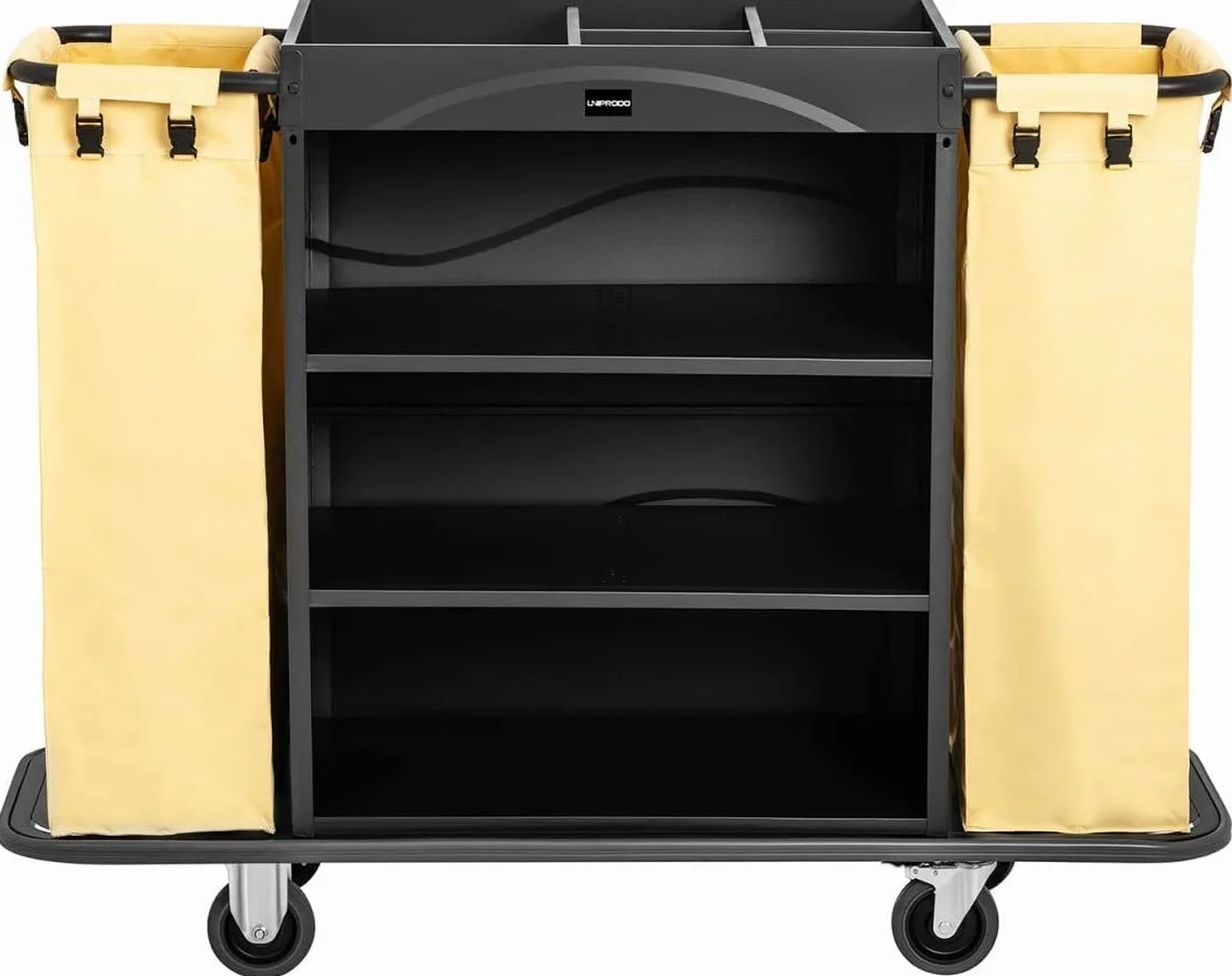 UNICLEAN 142B Servicewagen Hotel Belastbarkeit 150 kg 2 Wäschebeutel Räder TPR Hotelwagen Zimmerservicewagen