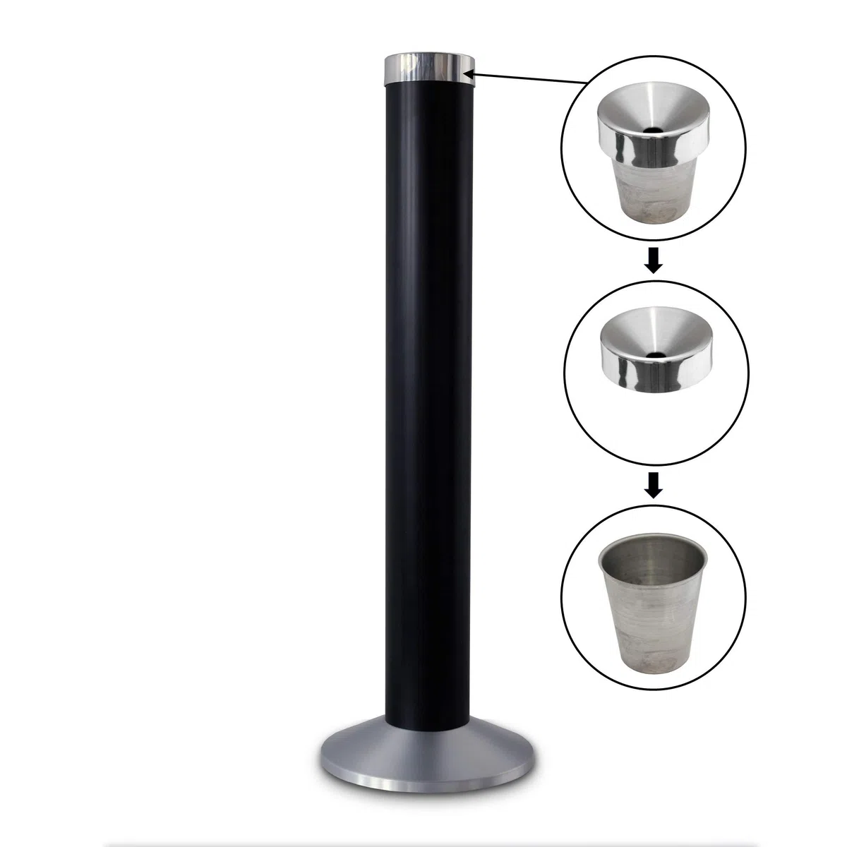 Aschenbecher Säule 81x25 cm, schwarz, Marke Szagato, Marke Szagato Made in Germany (Industrie Standaschenbecher modern Design Aschenbecher groß stehend aus ALU für innen und außen outdoor)