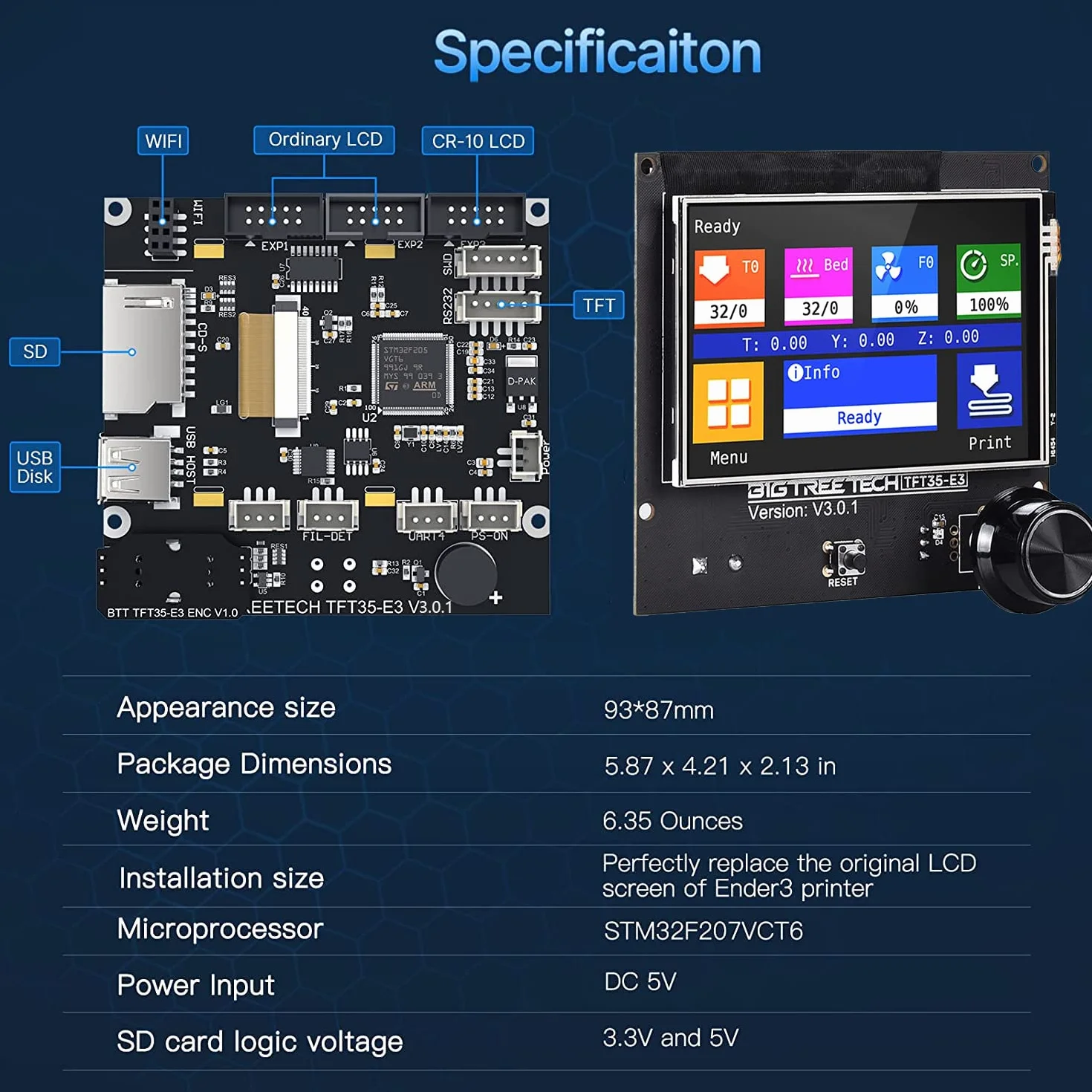 BIGTREETECH SKR Mini E3 V3.0 Steuerplatine + TFT35 E3 V3.0.1 Touchscreen Display 32-Bit Silent Board integriert mit TMC2209 UART Stepper Driver kompatibel mit Ender 3/5 Ender 3 Pro/V2 3D Druck ter