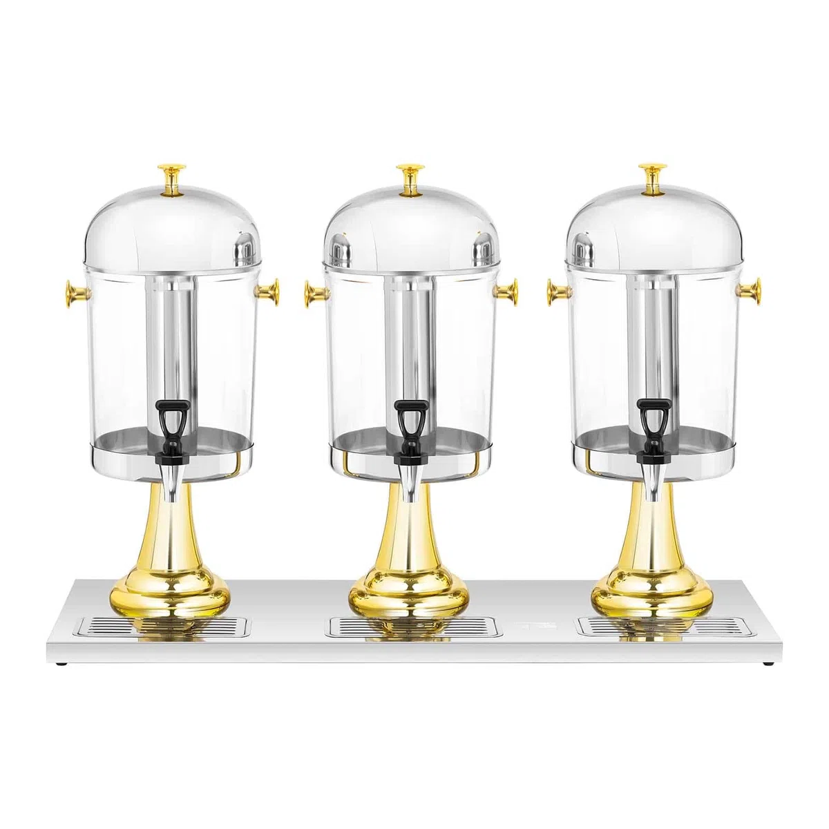 Royal Catering RCSD-3G Saftspender 3 x 8 L Kühlsystem 3 Behälter Ø 22 cm Getränkespender mit Zapfhahn Retrodesign Tropfschalen