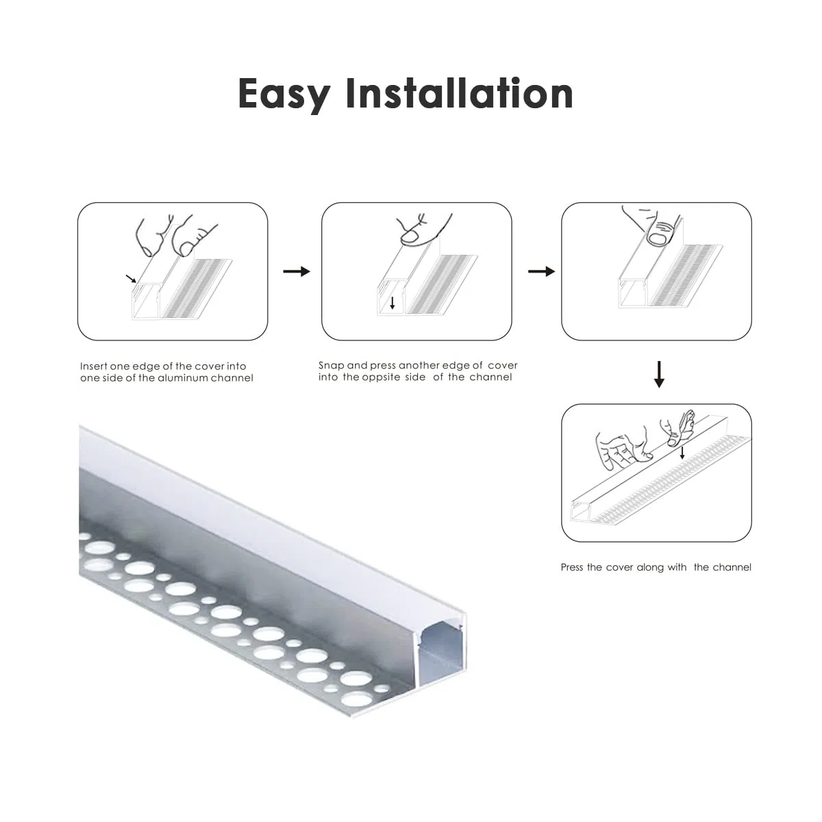 Besseto LED Fliesen Profil 6 Pack 3.3FT/1 Meter Gips Trim Rand Streifen Aluminium Profil, Trimless vertiefte Aluminium LED Fliesen Profil mit milchigen Diffusor und Endkappen