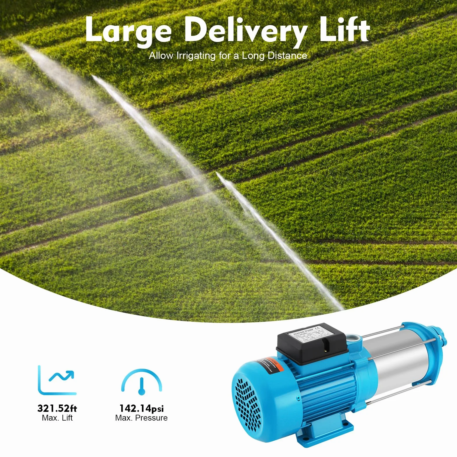 Edelstahl Kreiselpumpe 9.8Bar, Gartenpumpe Selbstansaugend mit Förderhöhe 98m, 4000L/h, 2860U/min, IP44, Wasserpumpe für Bewässerung und Entwässerung