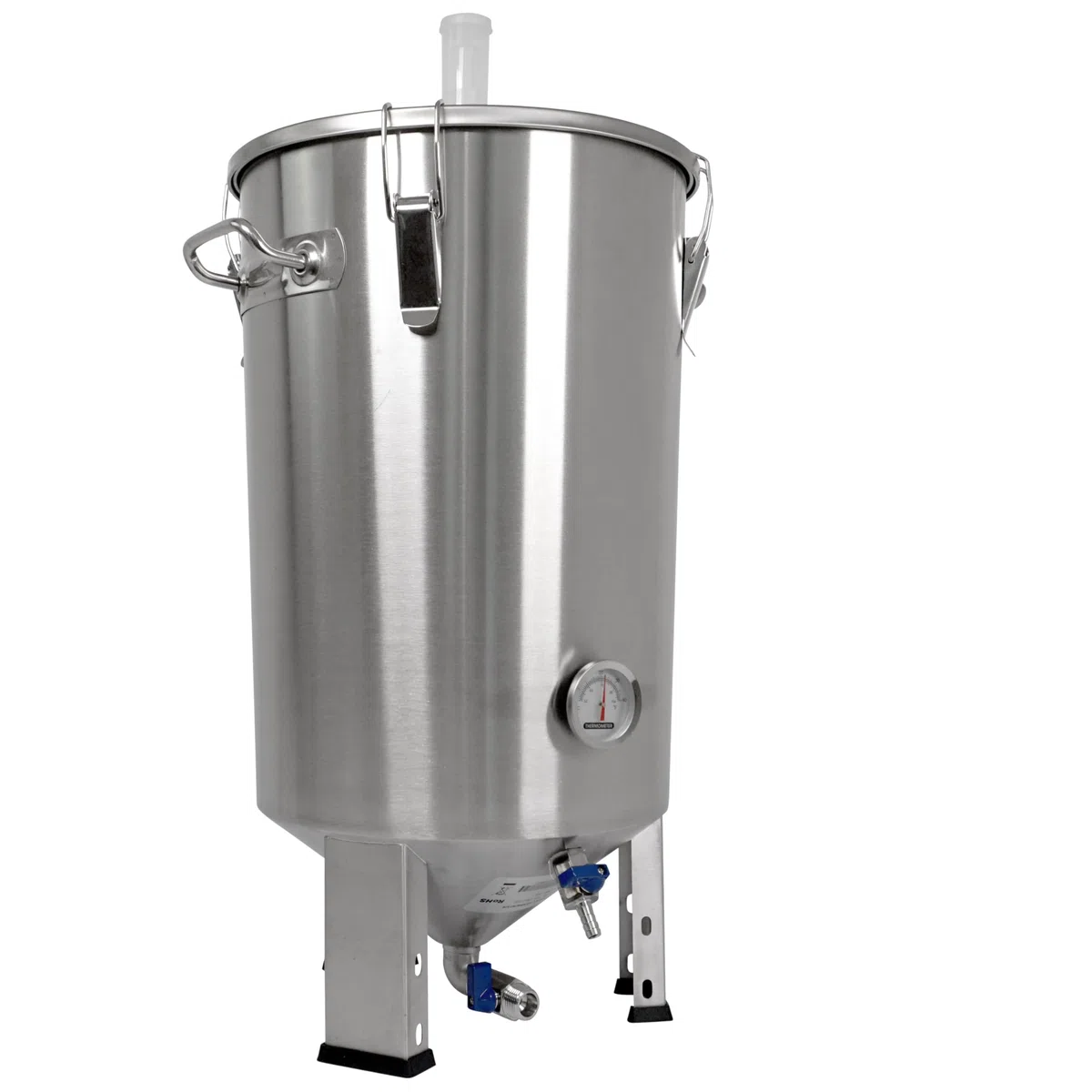 Edelstahl Gärbehälter Gärtank Fermenter 30 L Restauslauf mit Isoliermantel | konisch mit Boden-Restauslauf, Innen-Thermometer, luftdicht verschließbarer Spanndeckel Saft-Fermentation