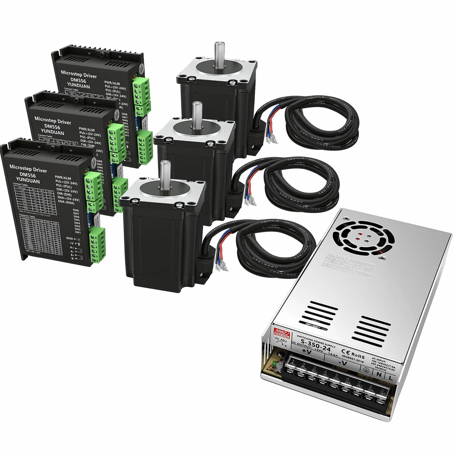 3 Achsen Nema 23 Schrittmotor 1.2Nm 170oz.in 3A & DM556 Stepper Motor Treiber, 350W Power Netzteil Kit Mach3 Steuerkarte CNC Controller Set für Graviermaschine 3D Drucker