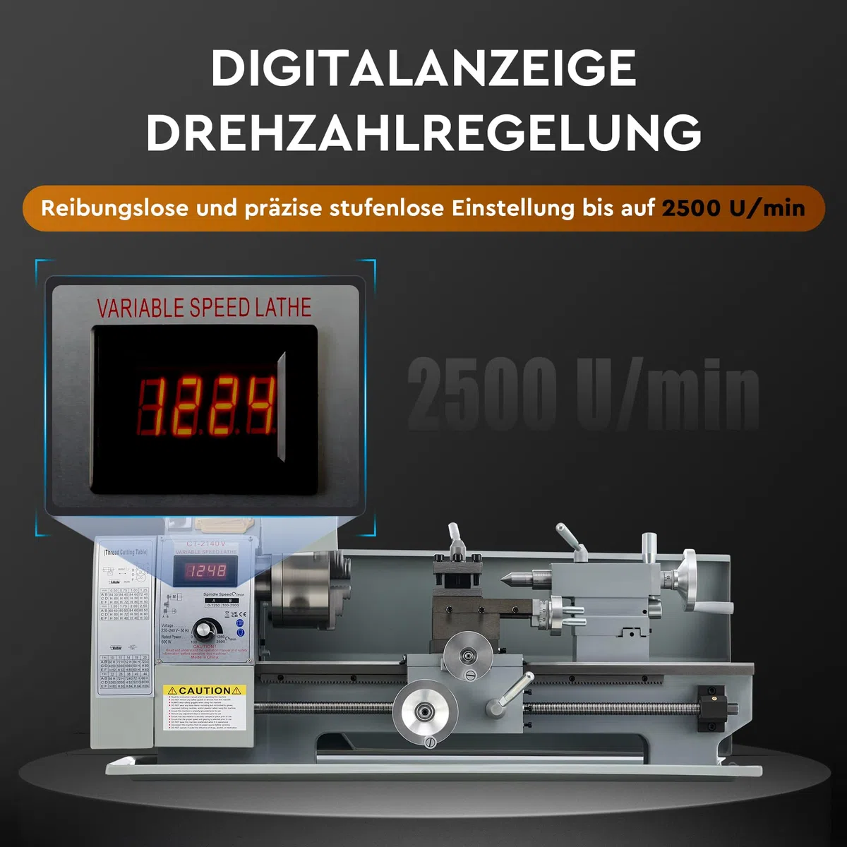 CREWORKS Drehmaschine 750W Metalldrehmaschine 8 x 16 Zoll Tischdrehmaschine 210 x 400MM Drehbank Metall 2500 RPM Mini Drehmaschine für Metallbearbeitung Metal Lathe (8 x 16 Zoll)