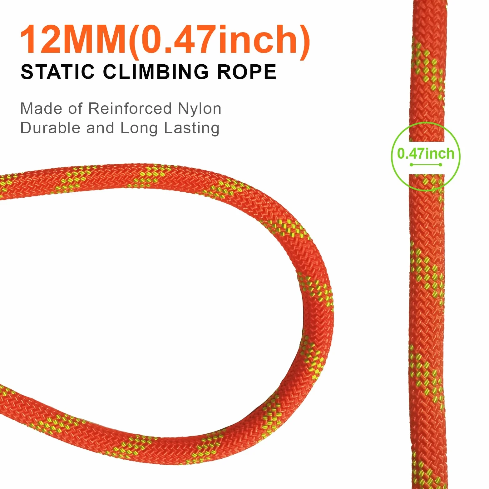 12mm statisches Seil 70m UIAA Zertifiziert Rettung Bergsteigen | Hochfestes Nylon, abriebfest & UV-beständig, für Expeditionen und alle Outdoor-Arbeiten, orange reflektierend