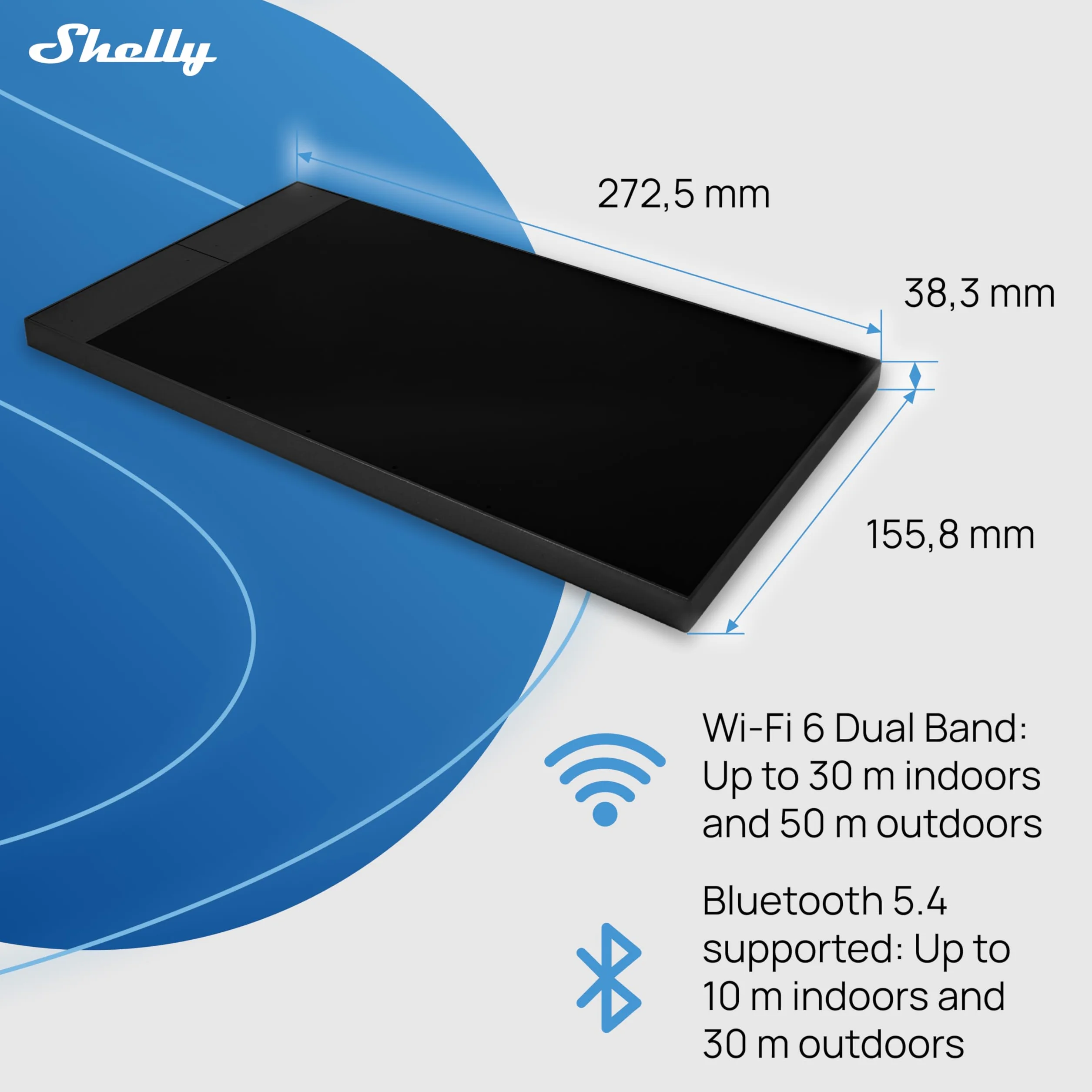 Shelly Wall Display XL Schwarz - 10.1" WLAN-Smart-Home-Bedienfeld, Vier Tasten, Integriertes 5A-Relais, Neutralleiter Erforderlich, LUX-Sensor, Stereo-Lautsprecher, Steuerzentrale, Home Assistant